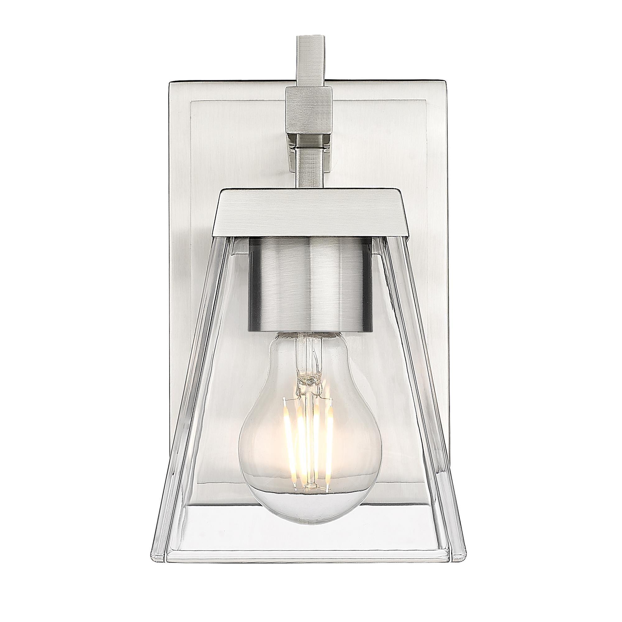 Shown in Brushed Nickel finish and Clear glass