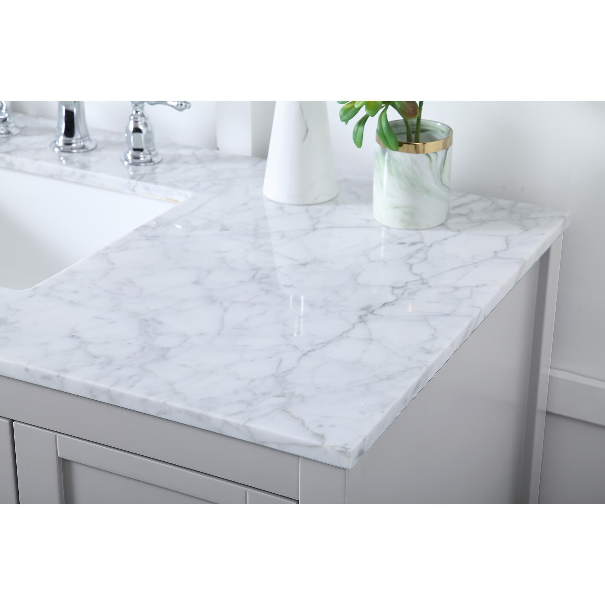 Shown in Gray And Brushed Nickel With Carrara White Marble finish