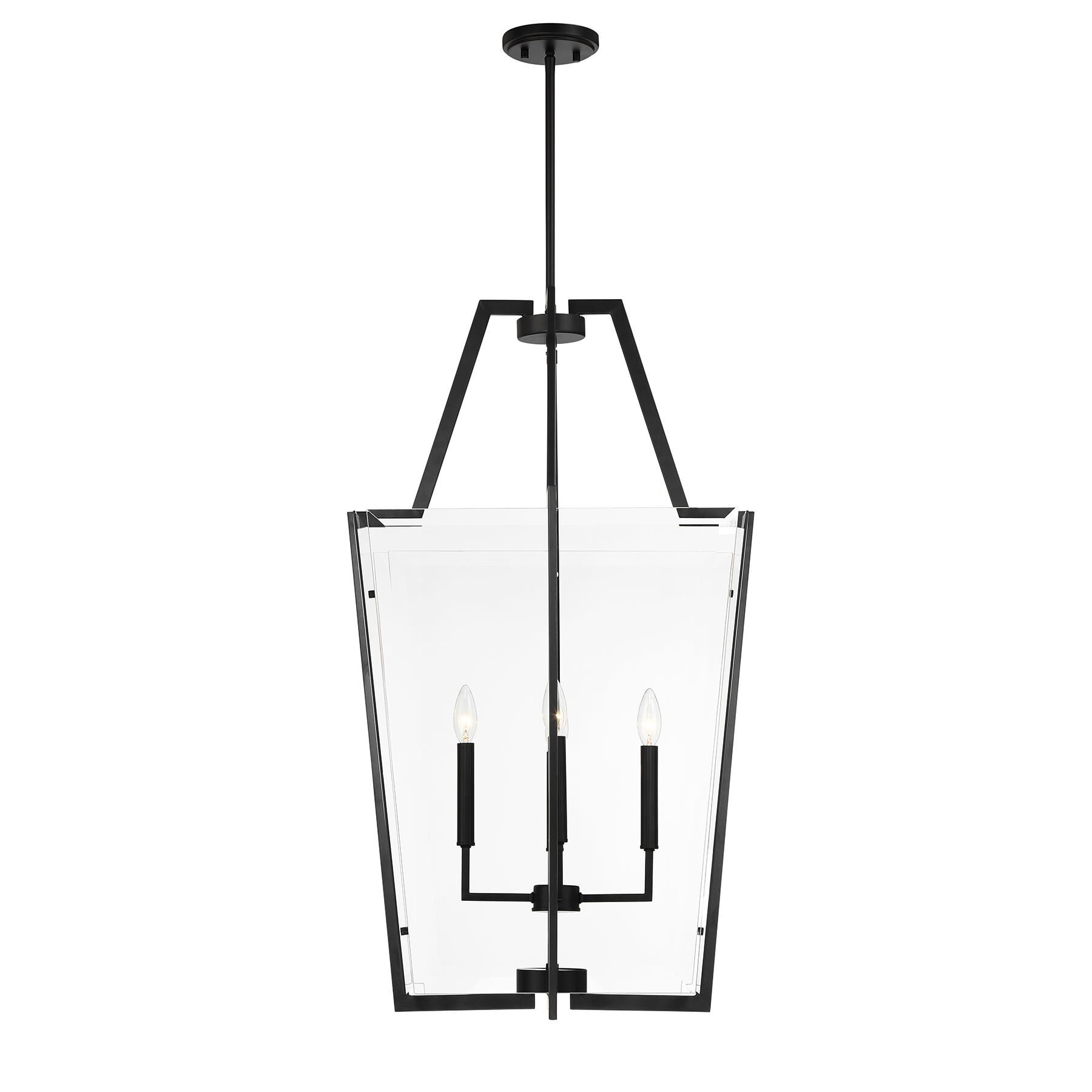 Shown in Matte Black finish and Clear Beveled glass