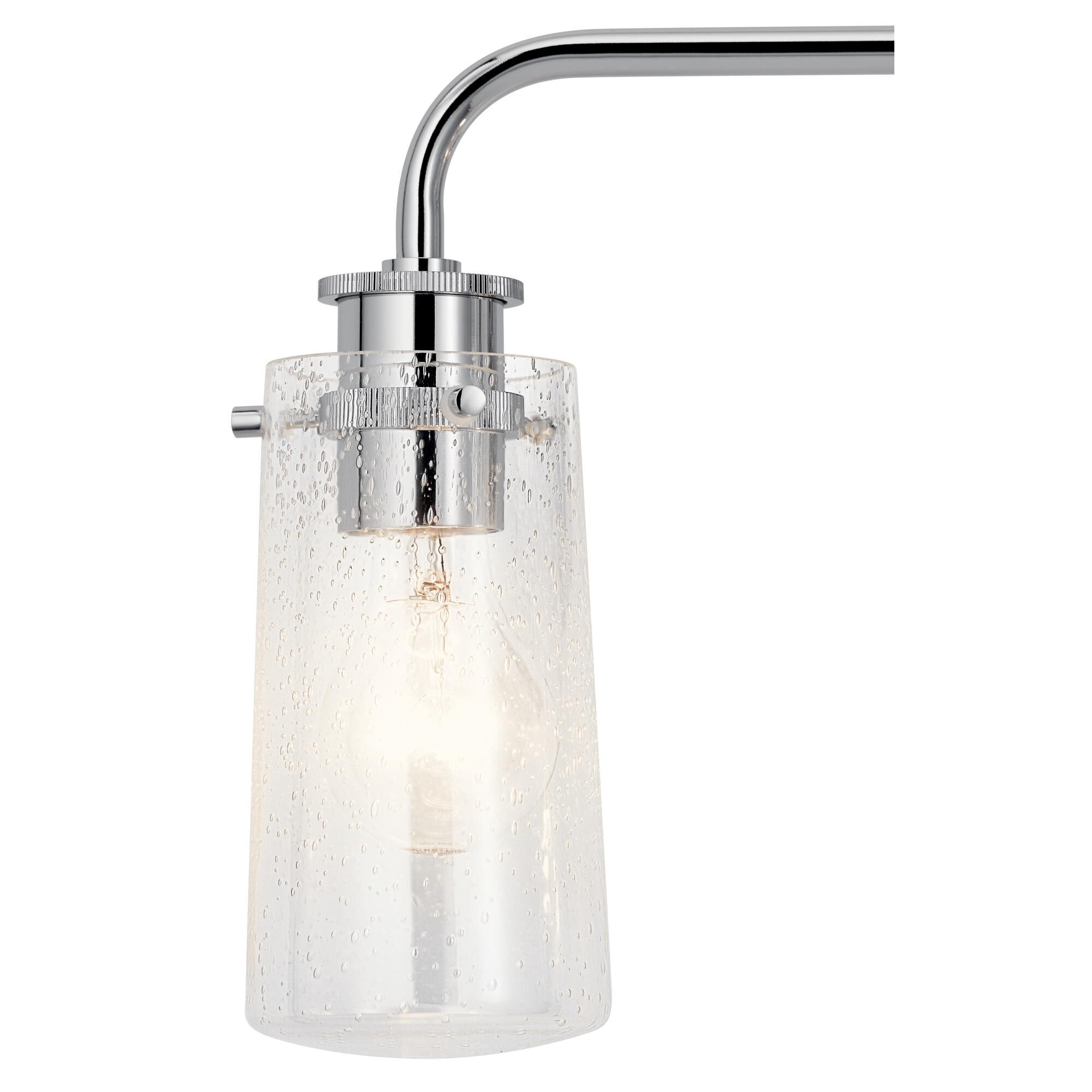 Shown in Chrome finish and Clear Seeded glass