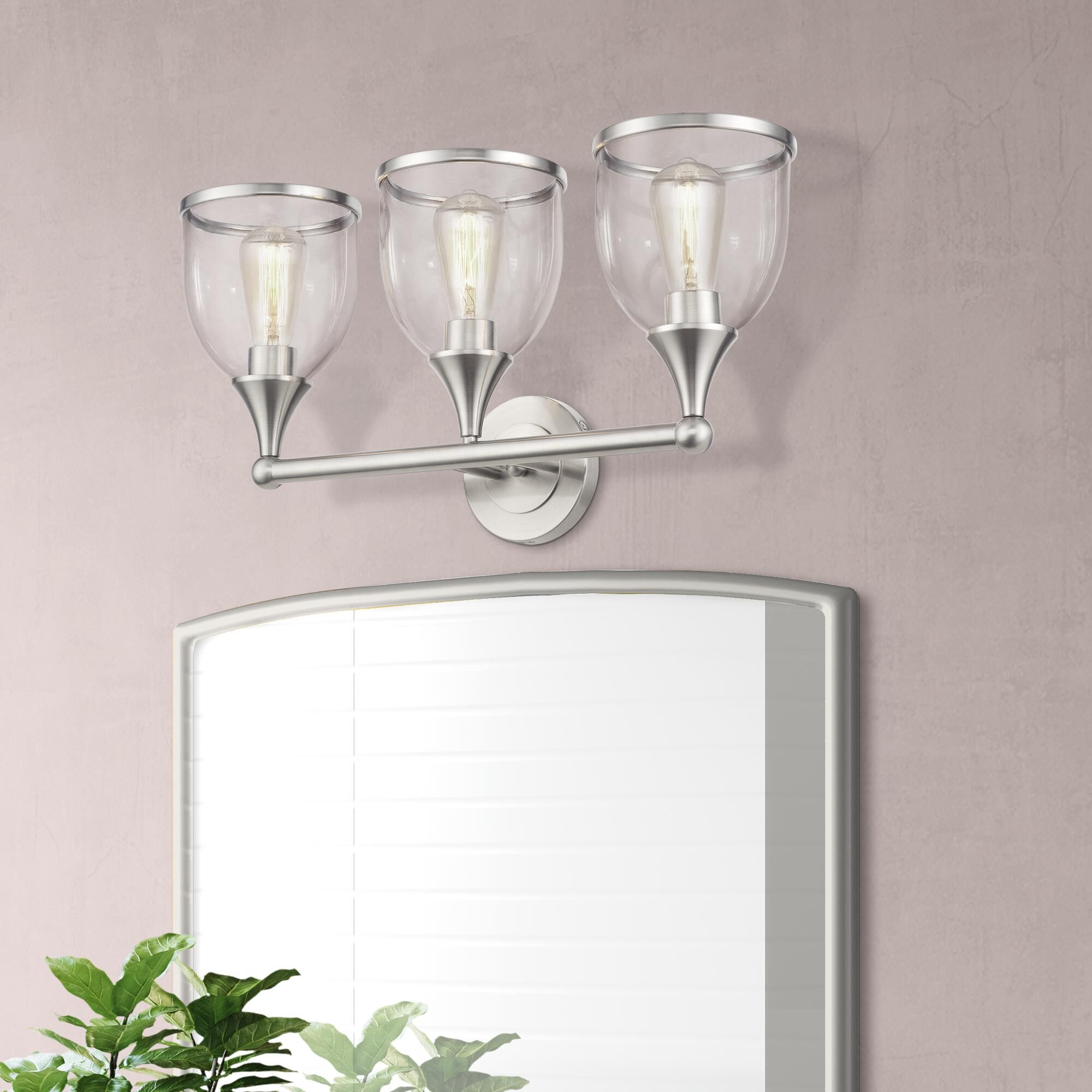 Shown in Brushed Nickel finish and Mouth Blown Clear glass