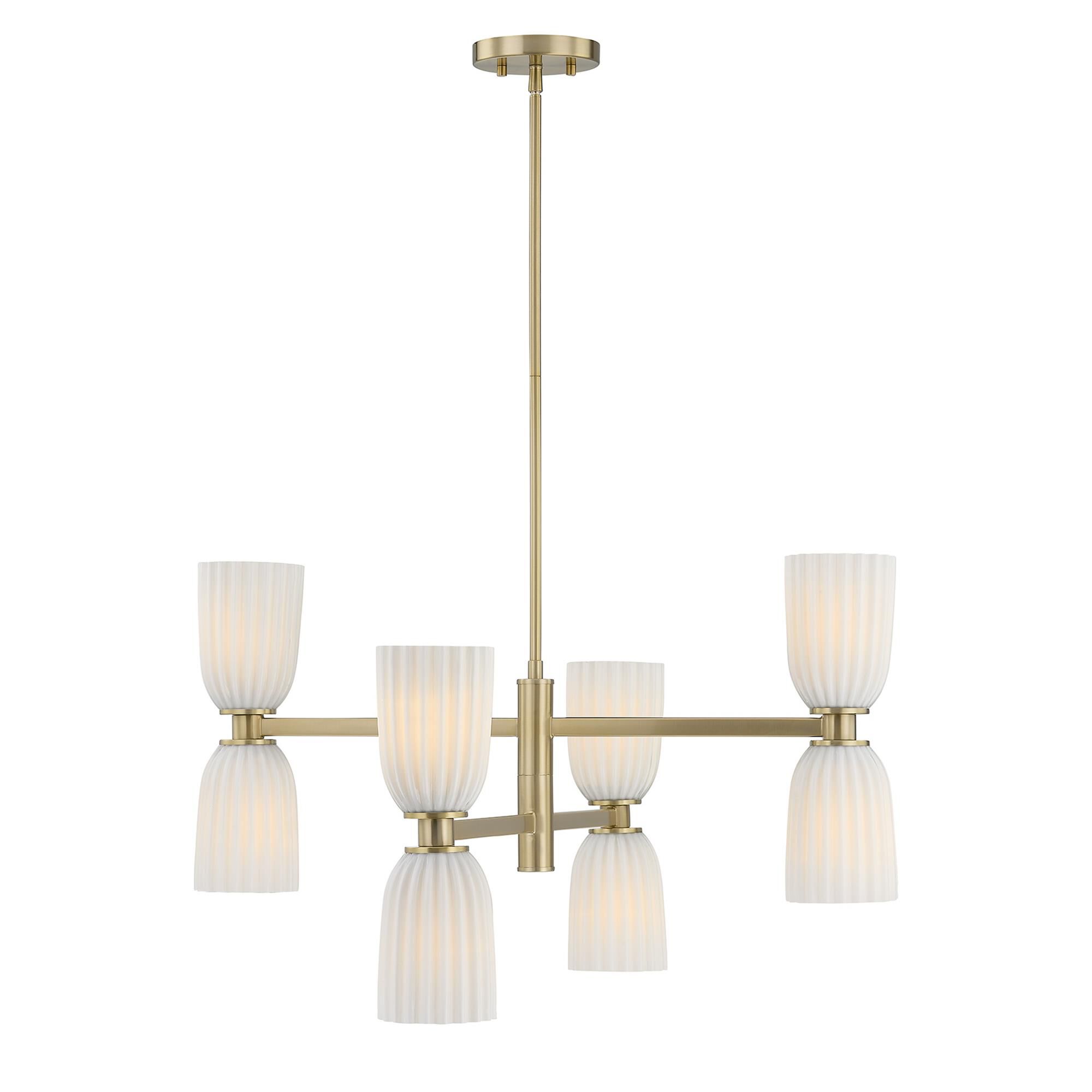 Shown in Noble Brass finish and White Opal Ribbed glass