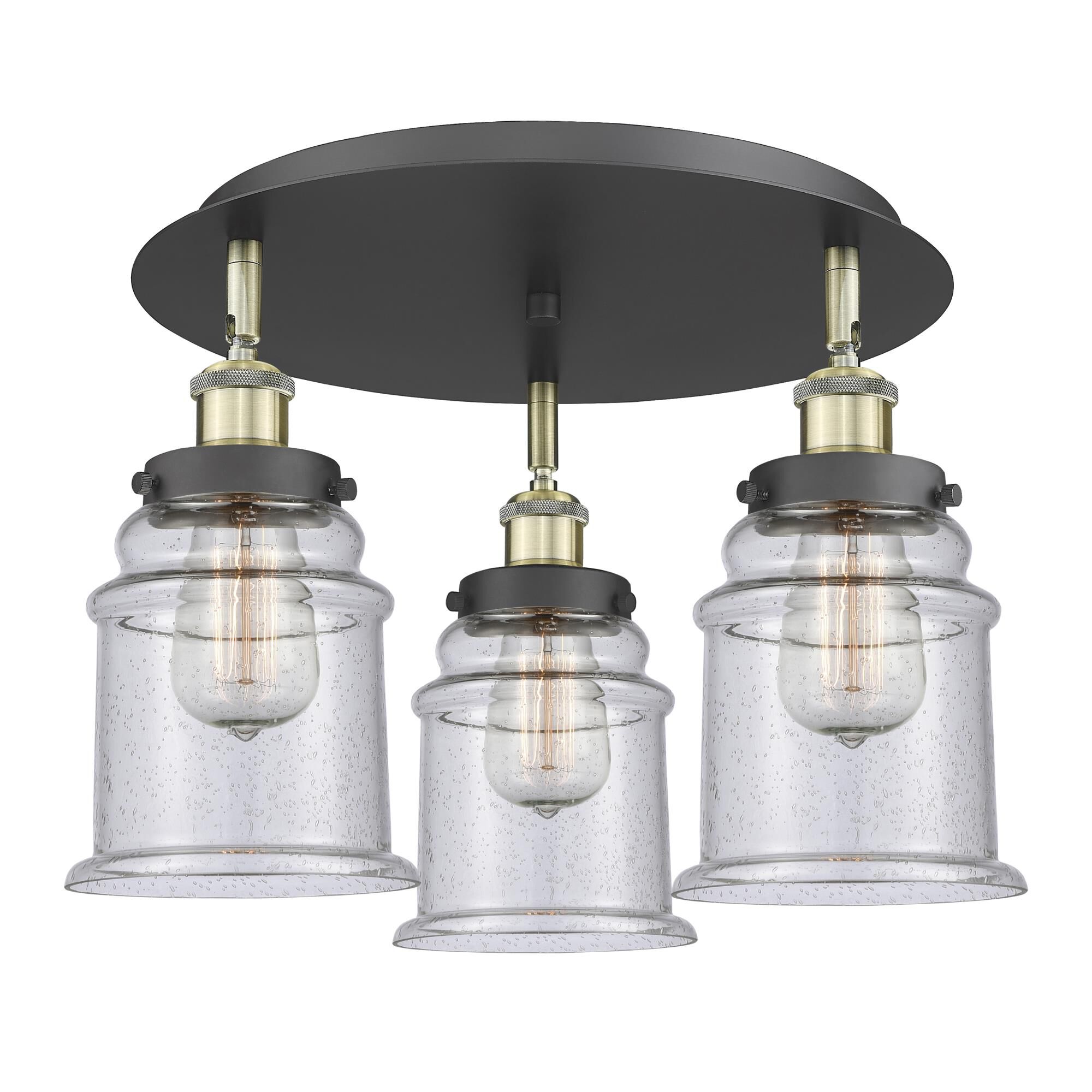 Shown in Black Antique Brass finish and Seedy glass