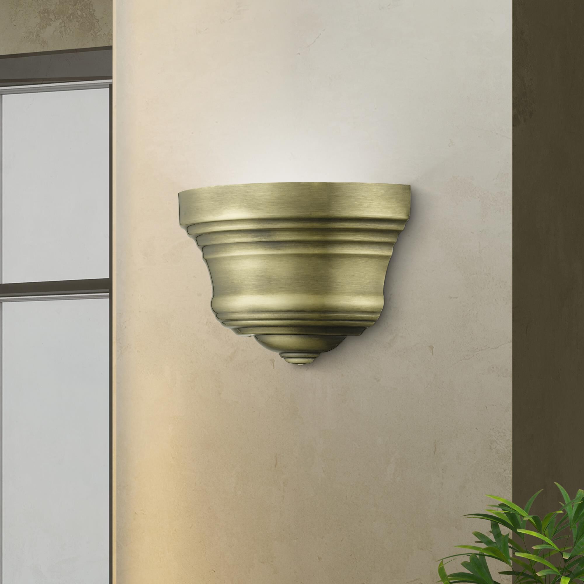 Shown in Antique Brass finish and Antique Brass Steel With Shiny White Finish Inside shade