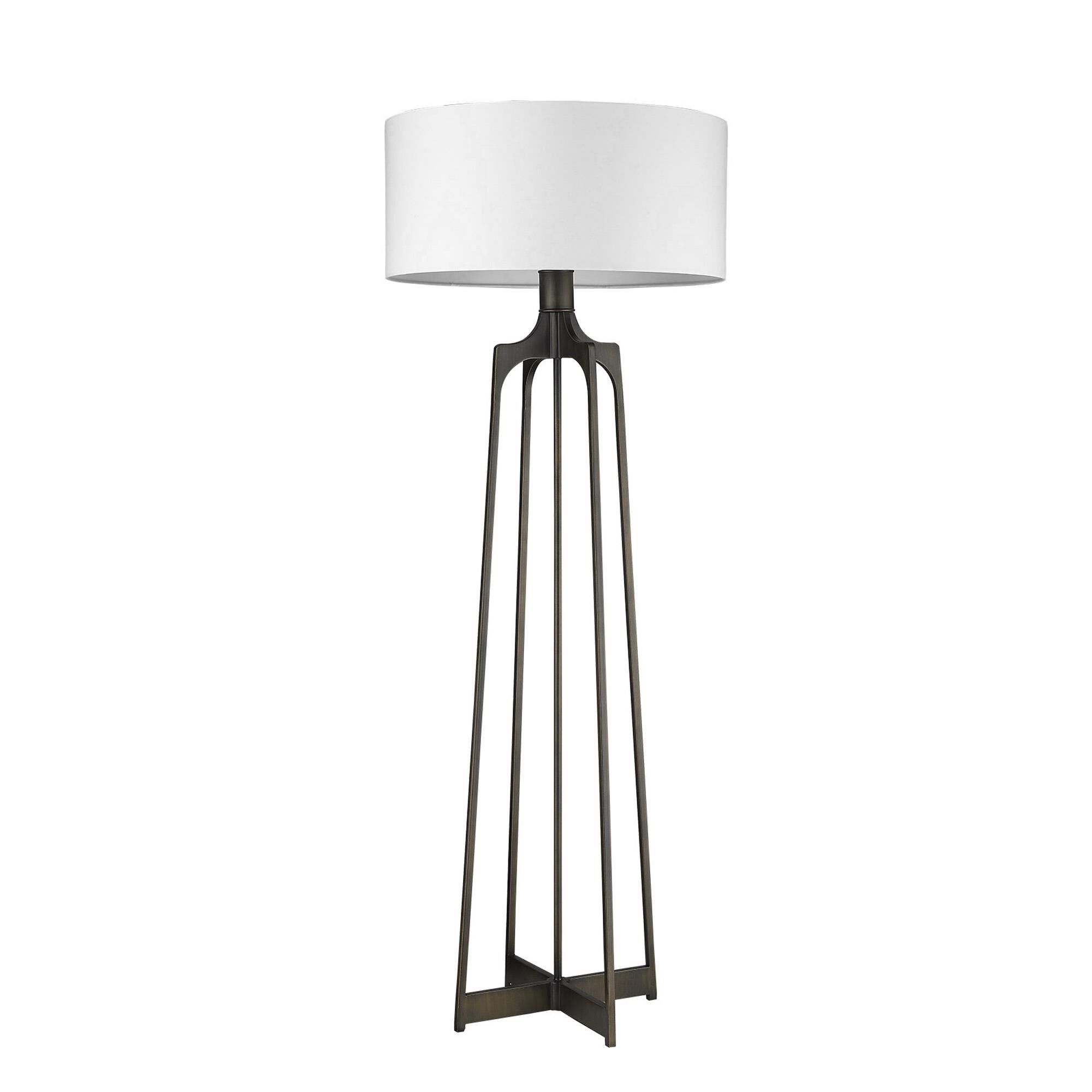 Shown in Oil-Rubbed Bronze finish and White glass and White Hardback Fabric Drum shade