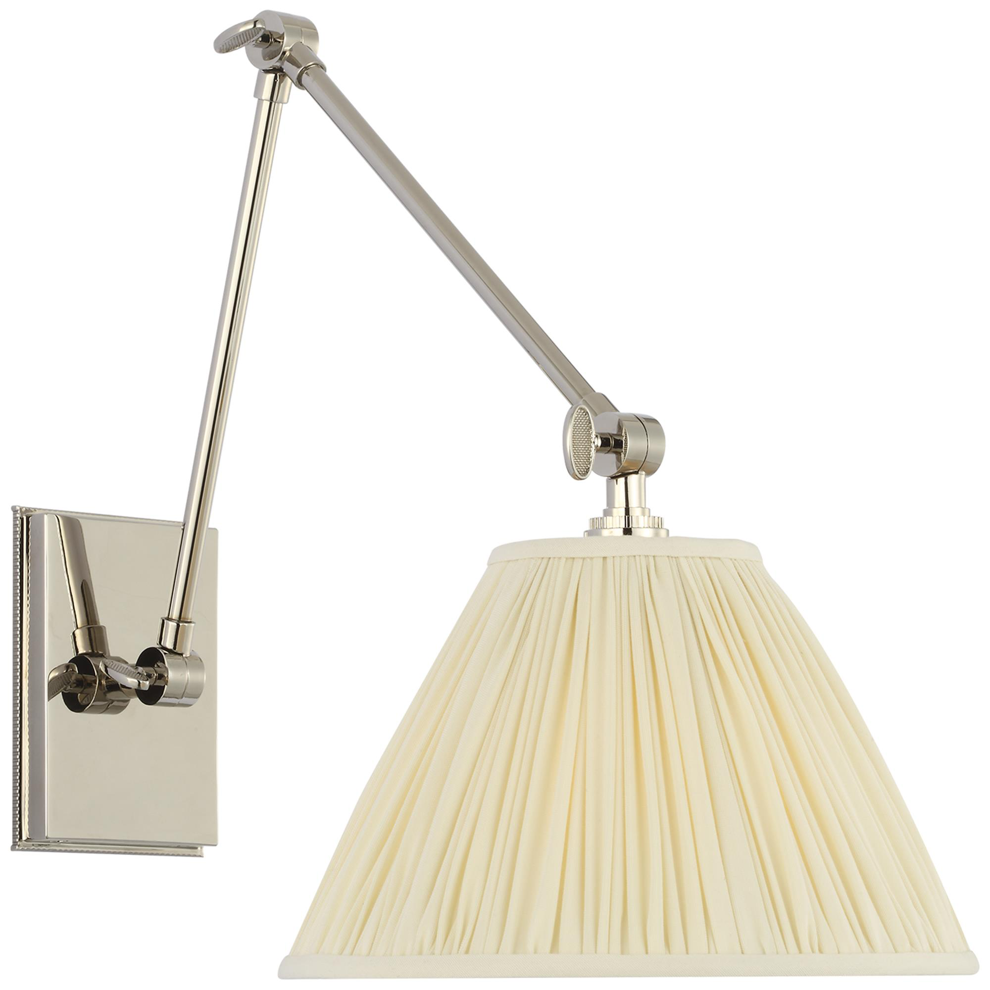 Shown in Polished Nickel finish and Silk Pleated shade