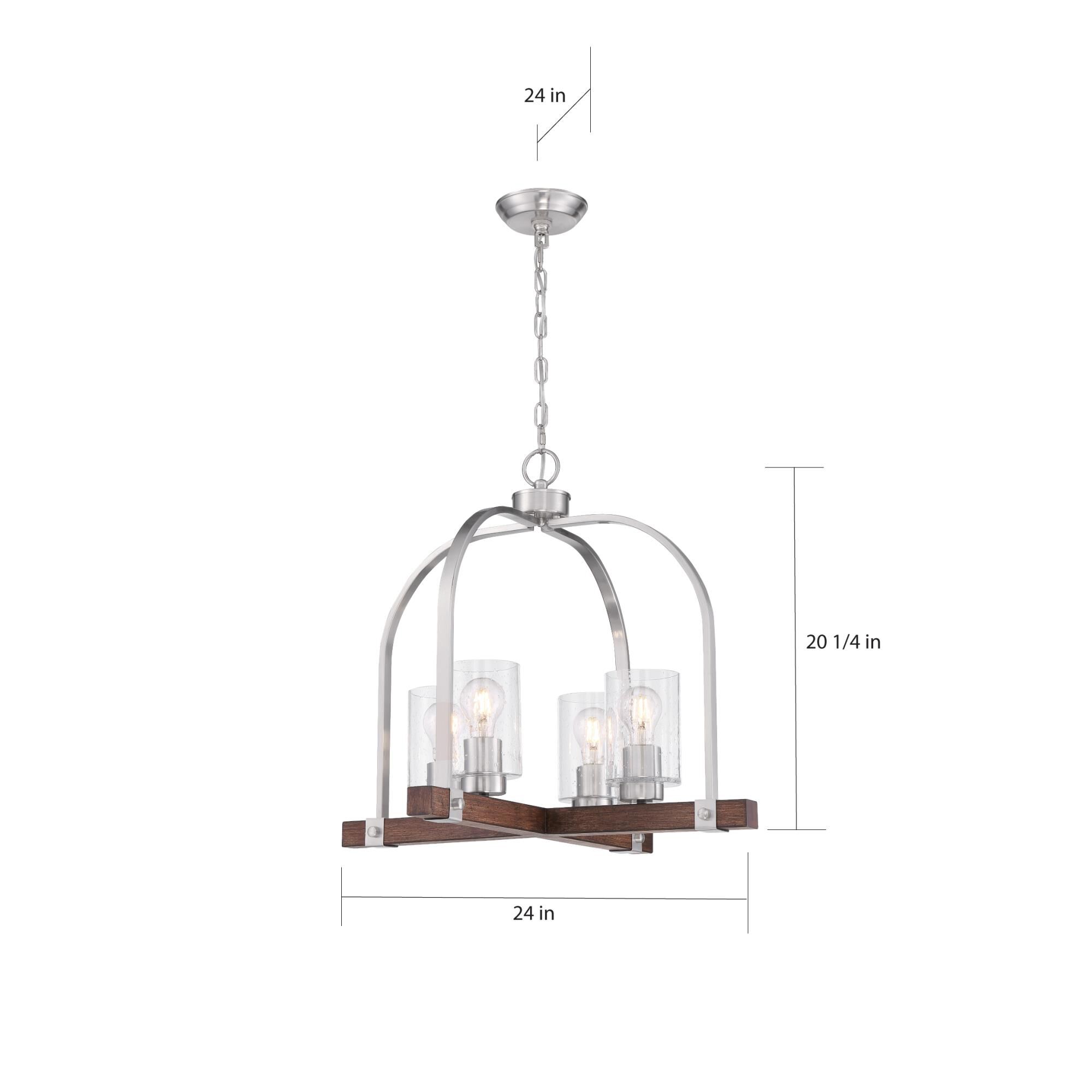 Shown in Brushed Nickel - Nutmeg Wood finish and Clear Seeded glass