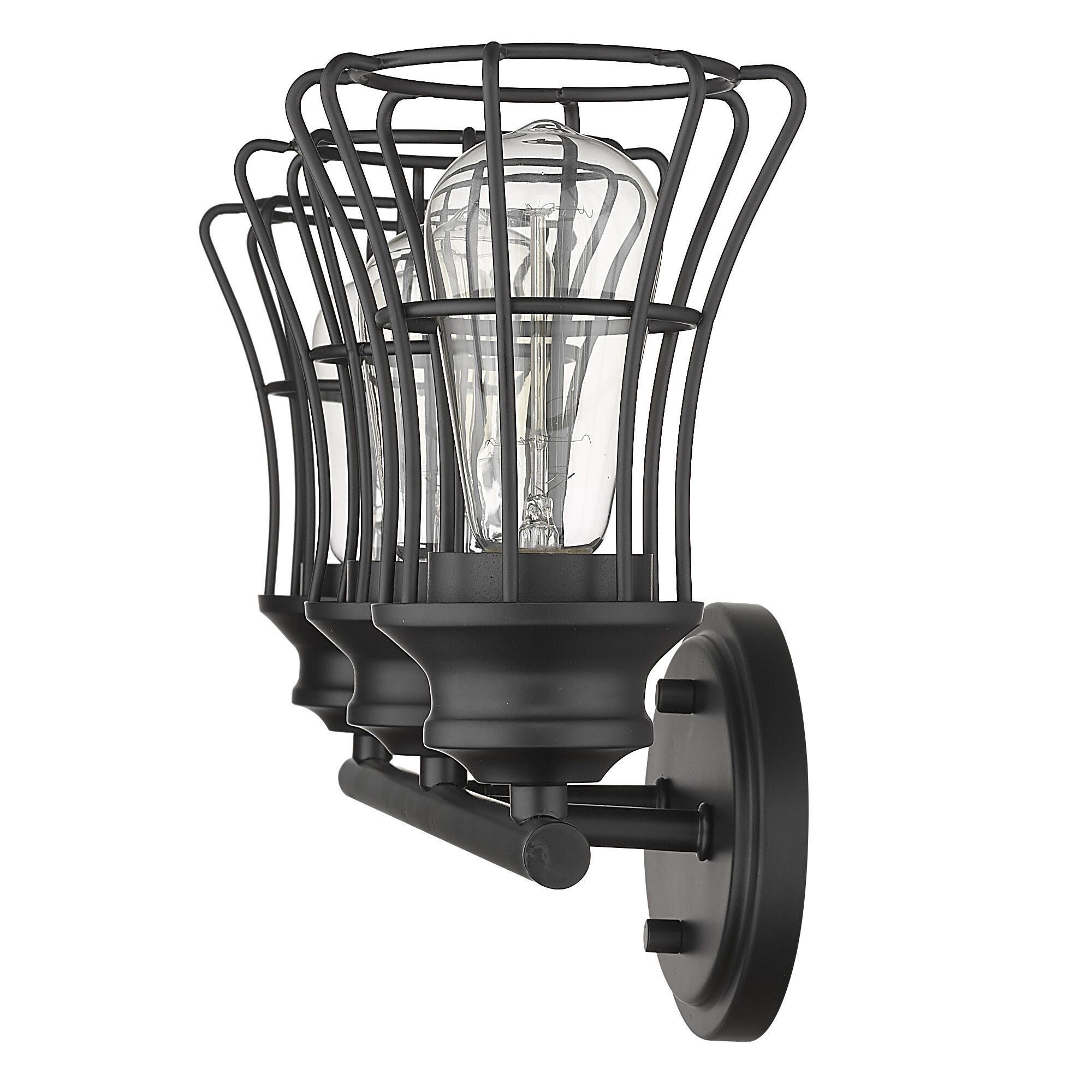 Shown in Matte Black finish and Matte Black glass and Matte Black, Geometric Metal Cage s shade