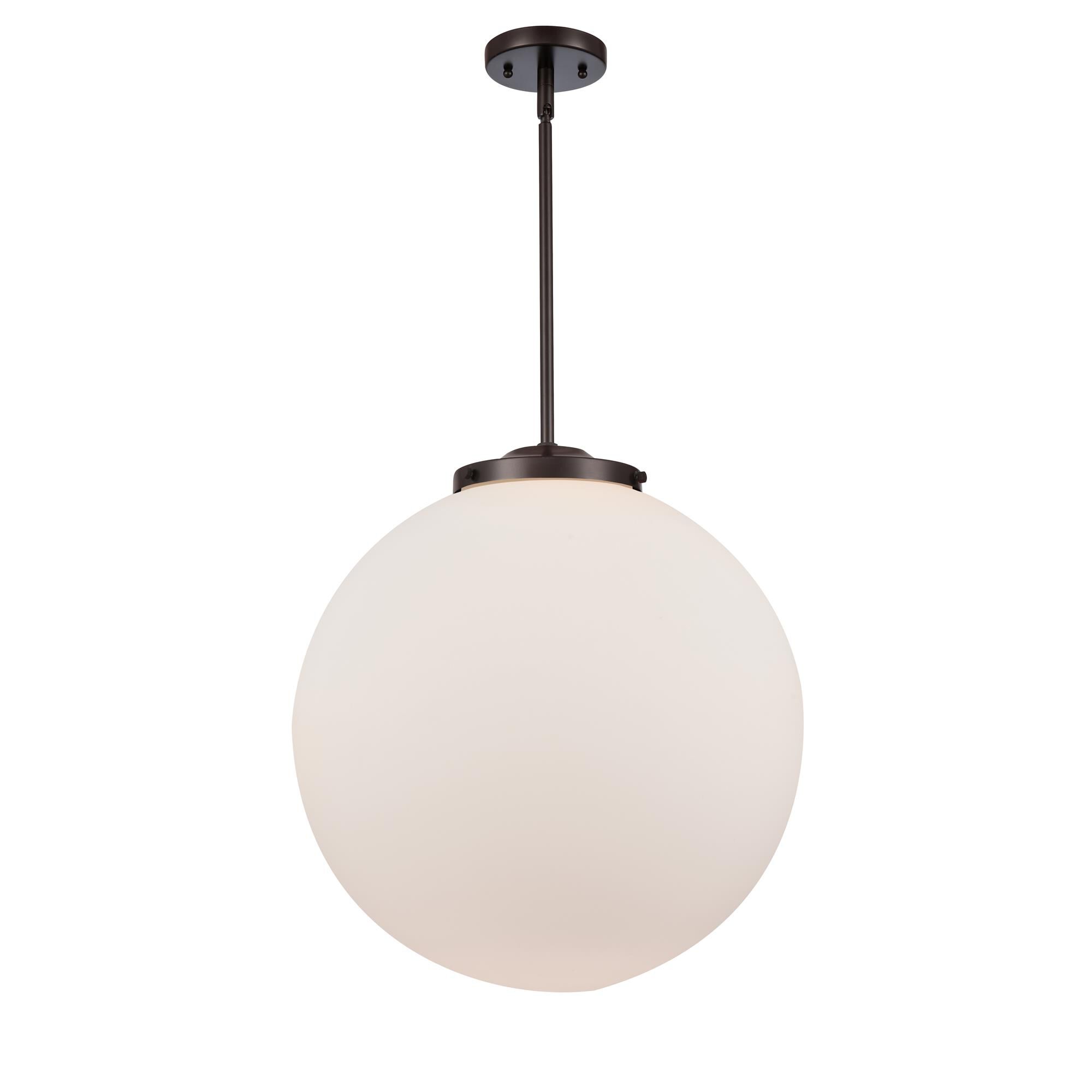 Shown in Oil Rubbed Bronze finish and Matte White Cased Beacon glass