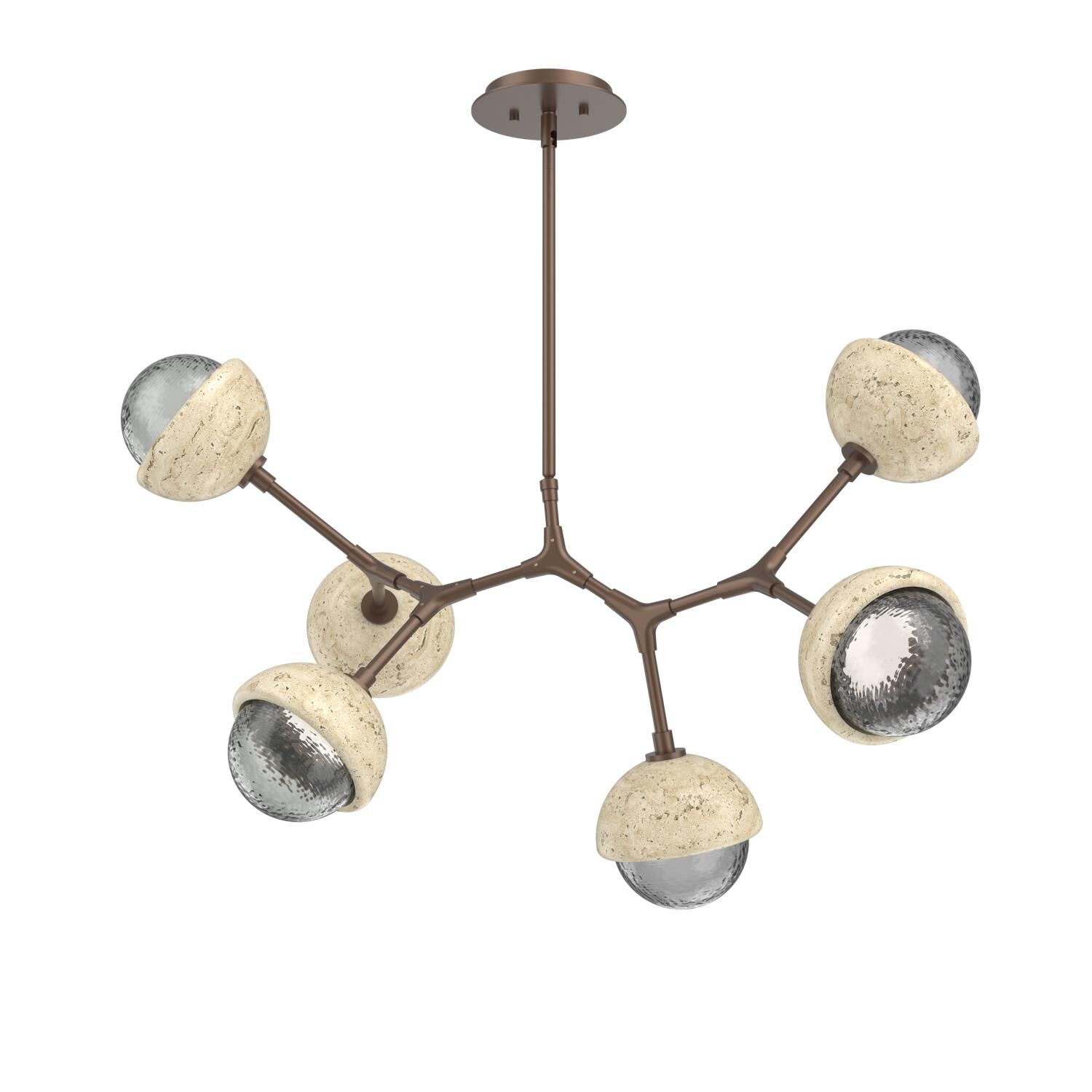 Shown in Burnished Bronze finish and Smoke glass and Travertine Stone accent