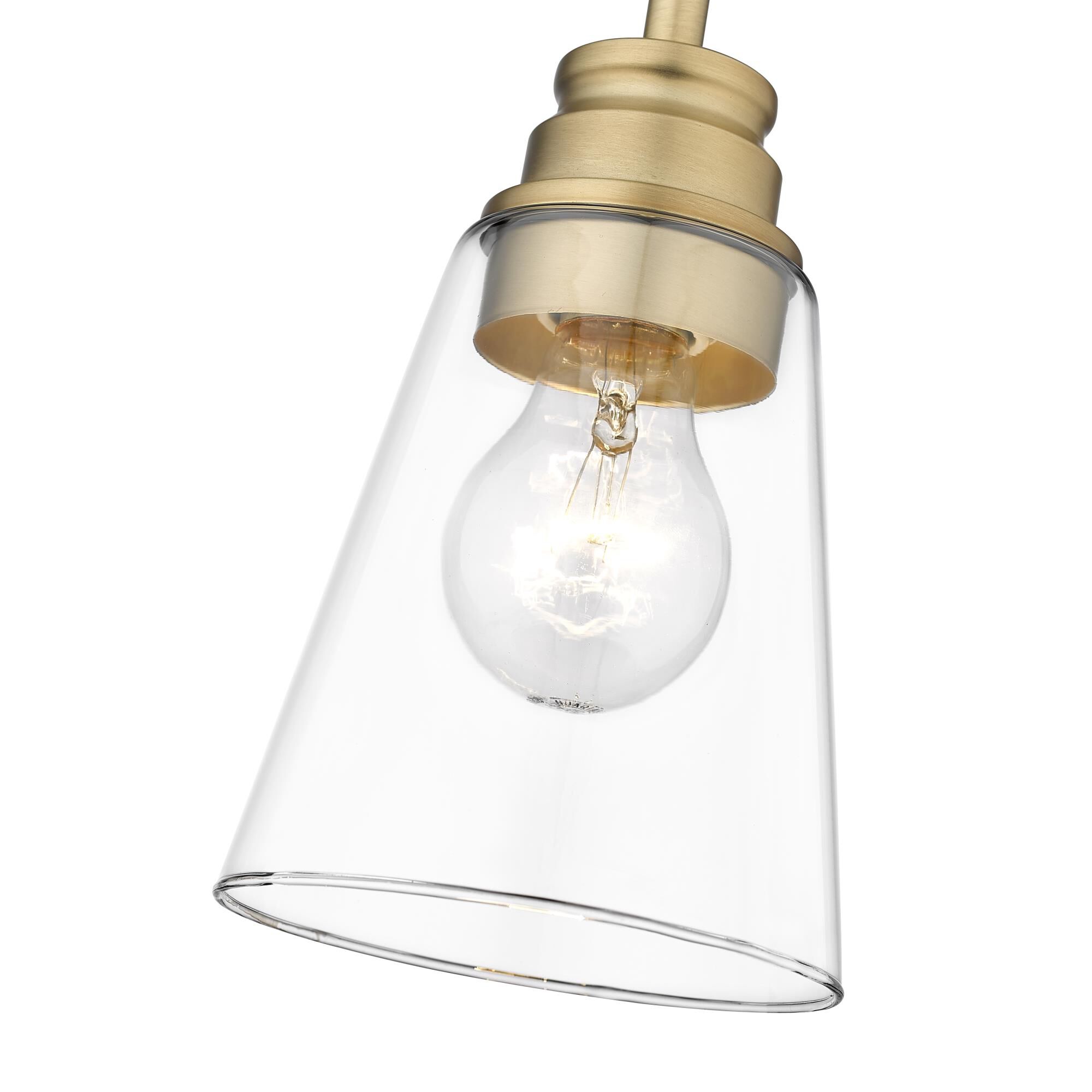 Shown in Olde Brass finish and Clear  glass and No Shade shade