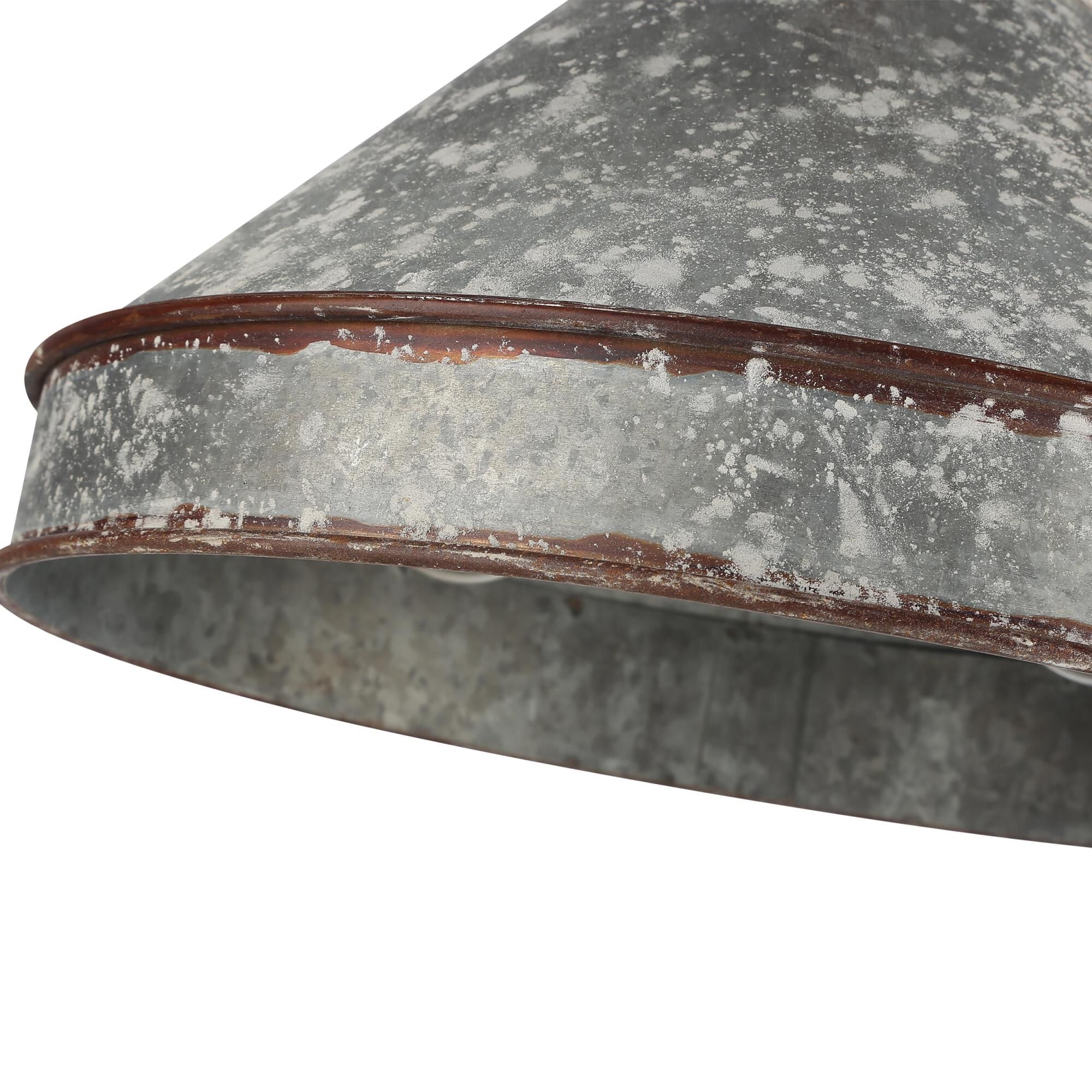 Shown in Antique Black Iron finish and Galvanized Steel shade