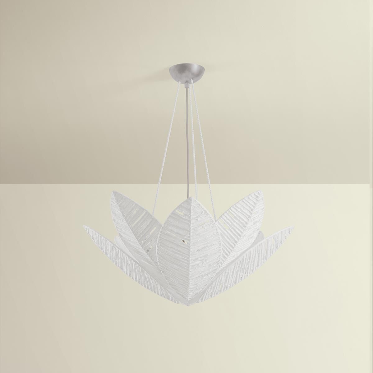 Shown in Warm Silver Leaf finish and Handmade Paper shade