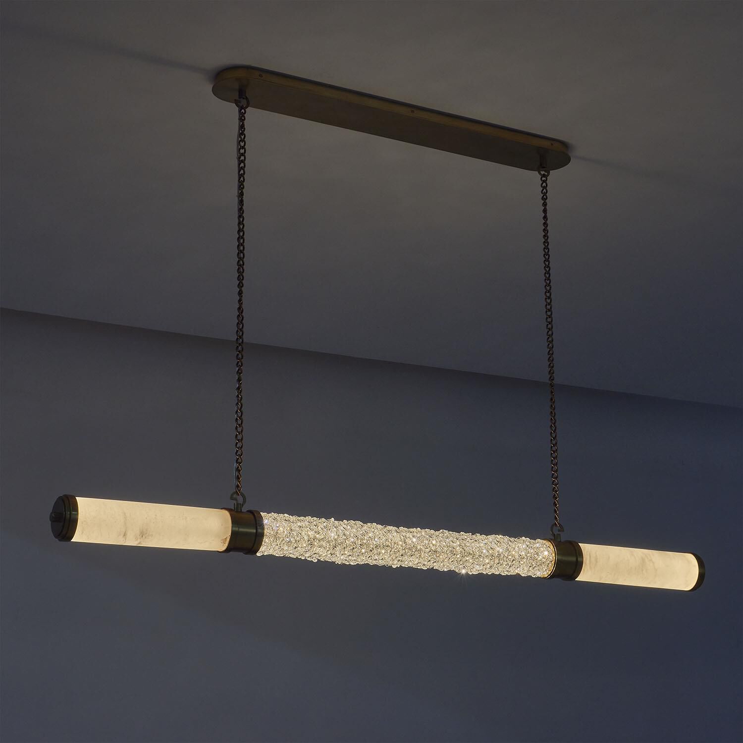 Shown in True Brass finish and Clear Firenze crystal and Alabaster shade