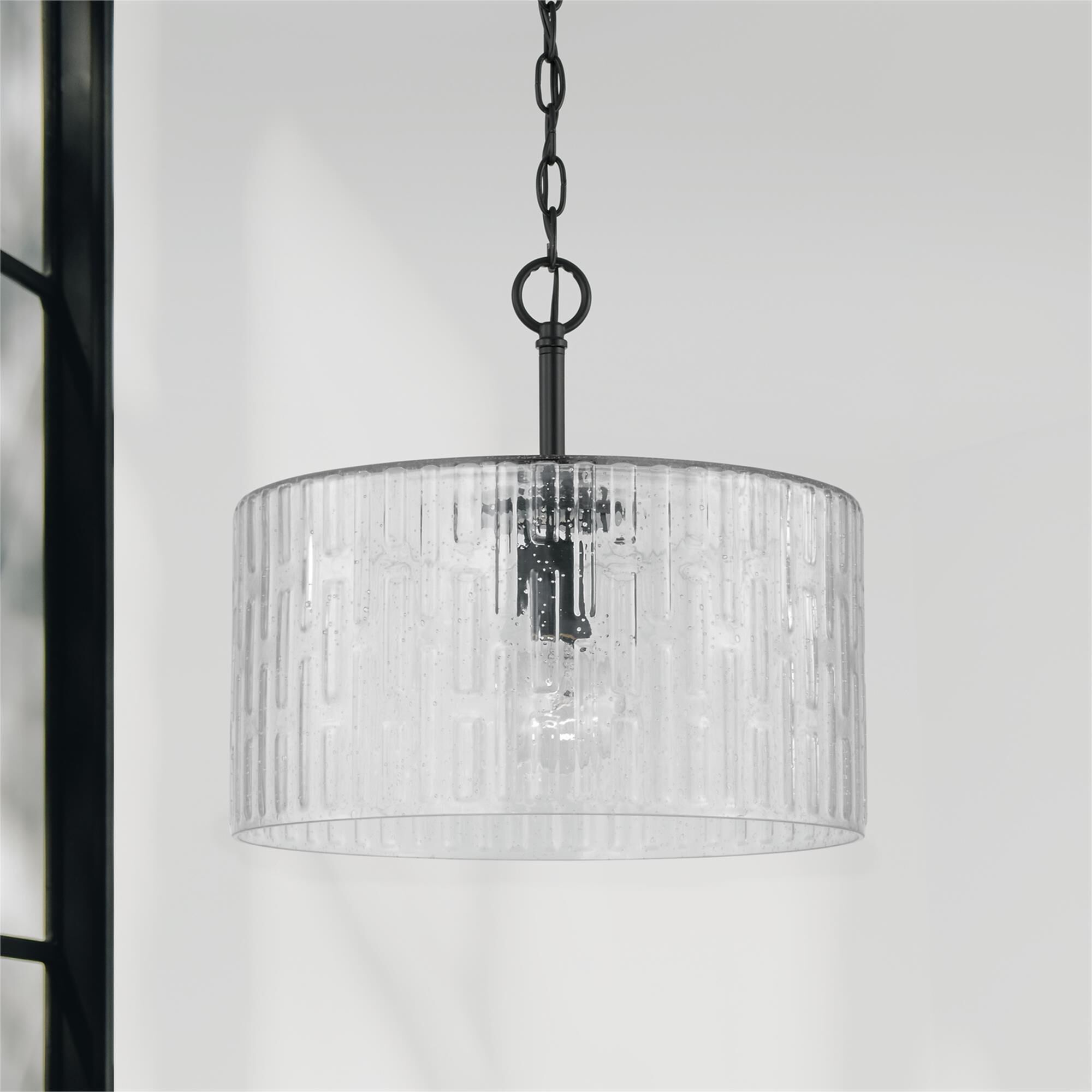 Shown in Matte Black finish and Embossed Seeded glass