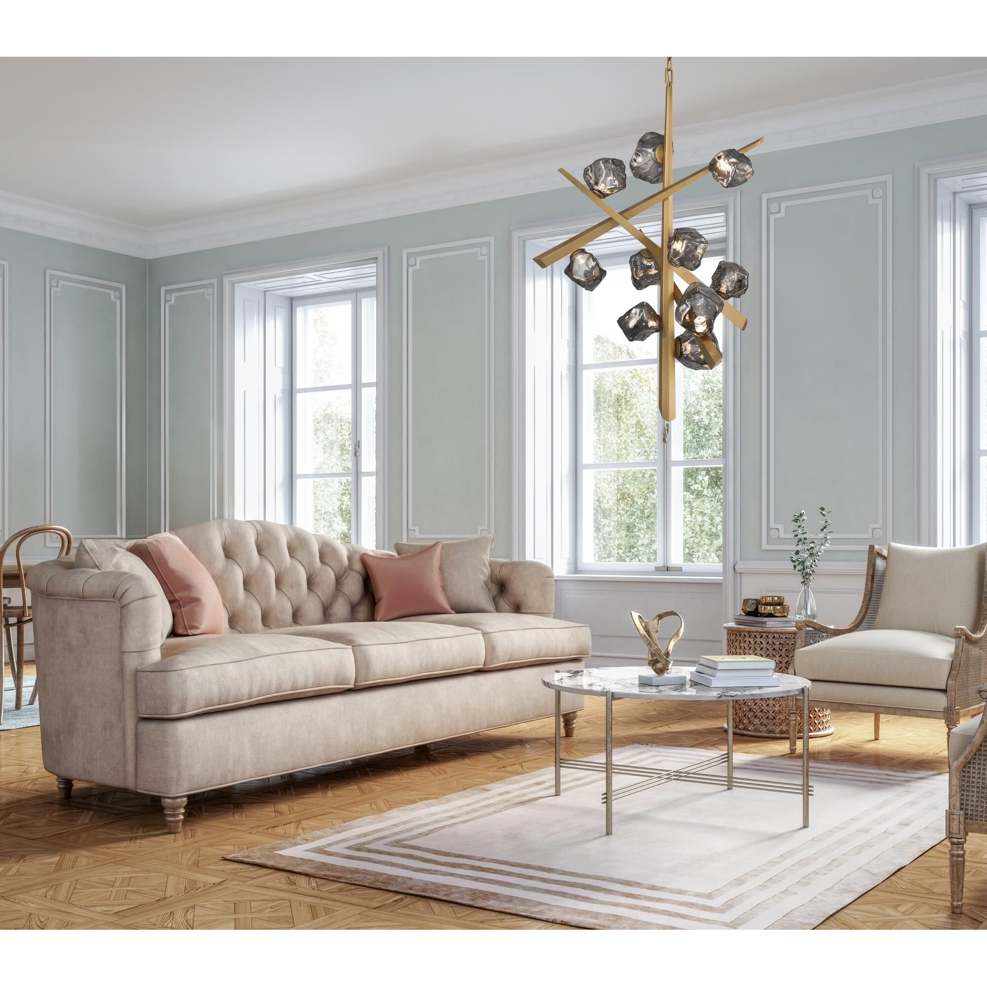Shown in Gold finish and Charcoal  glass