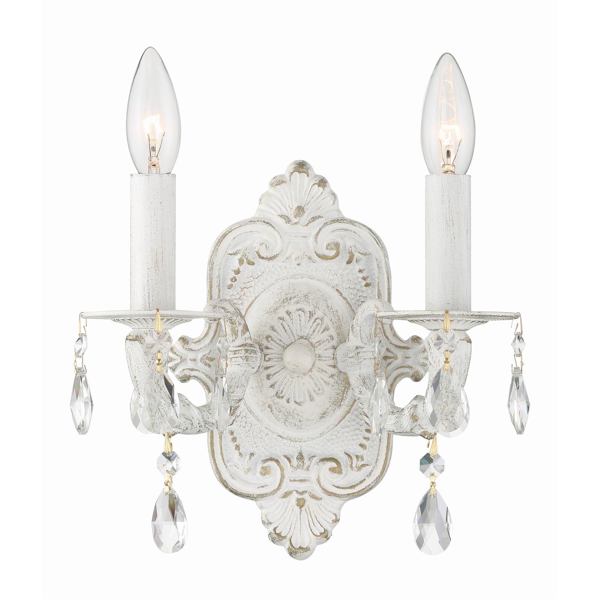 Shown in Antique White finish and Clear Hand Cut crystal