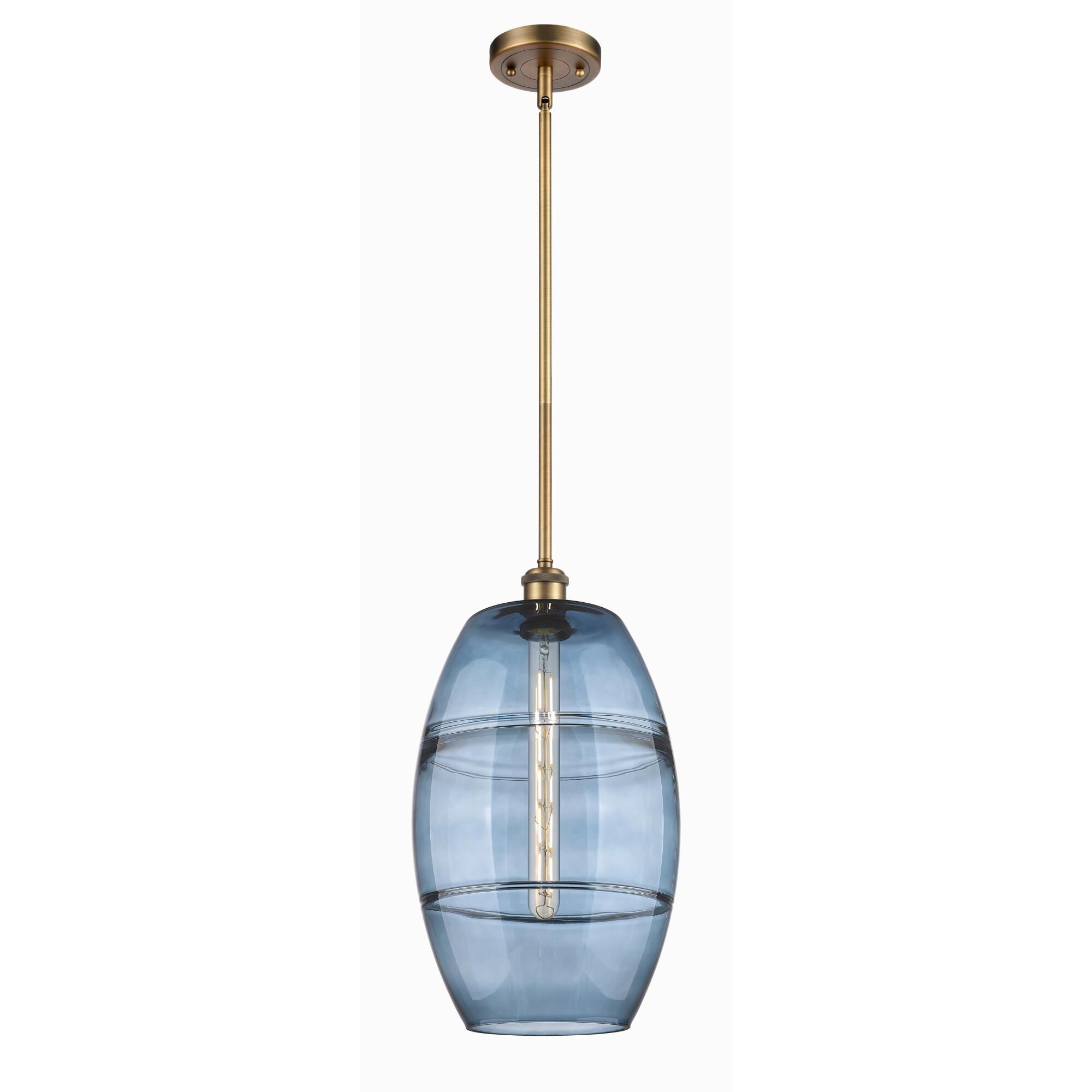 Shown in Brushed Brass finish and Princess Blue glass