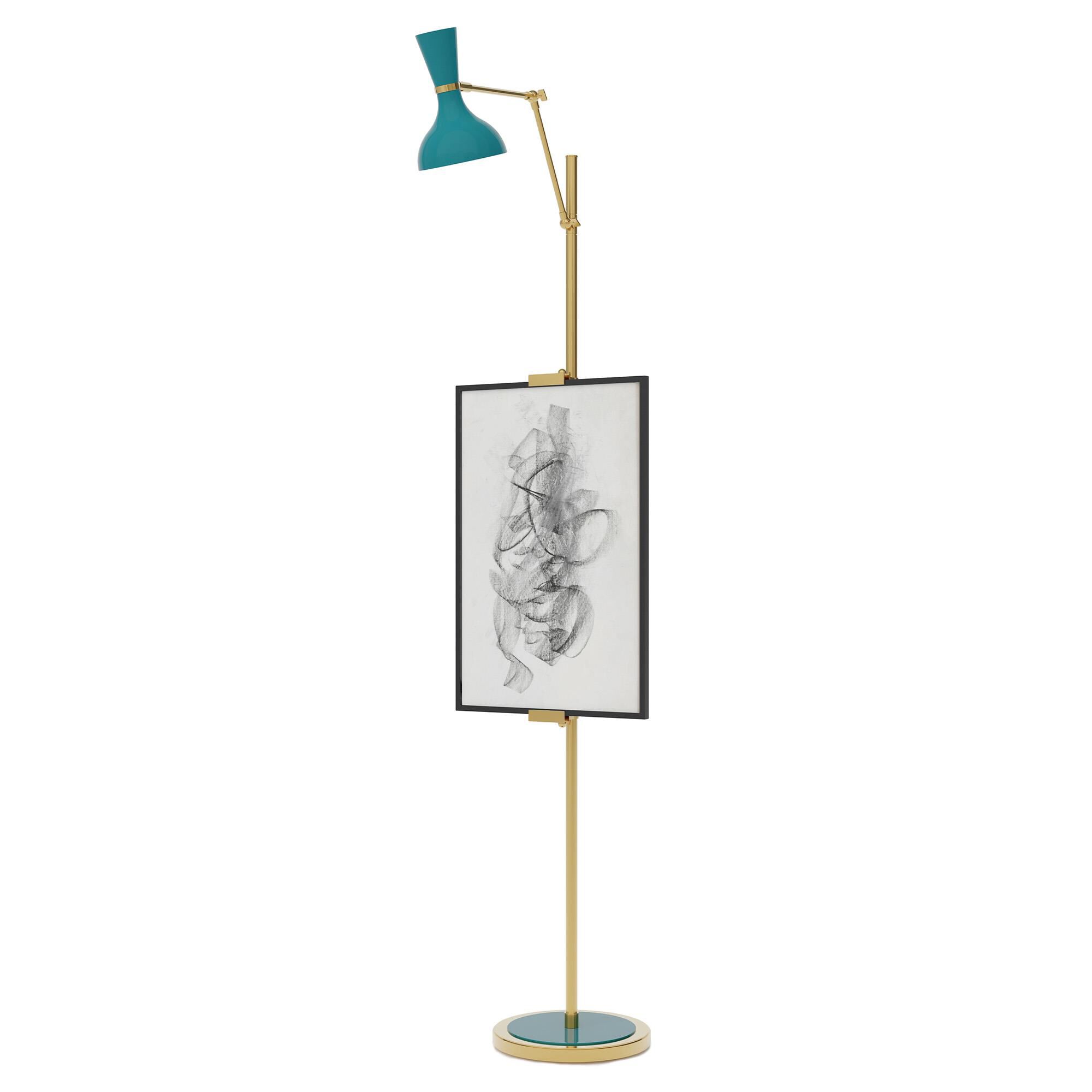 Shown in Modern Brass finish and Peacock shade