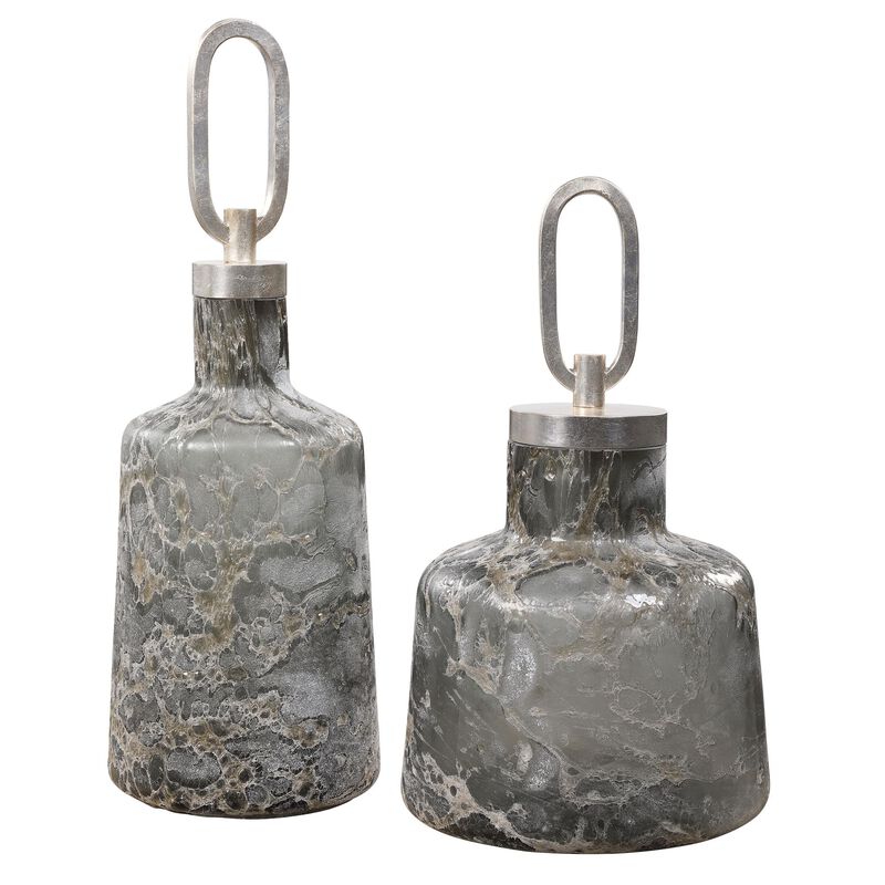 Uttermost Storm Art Glass Bottles, S/2 Decorative Bottle-Canister by Uttermost