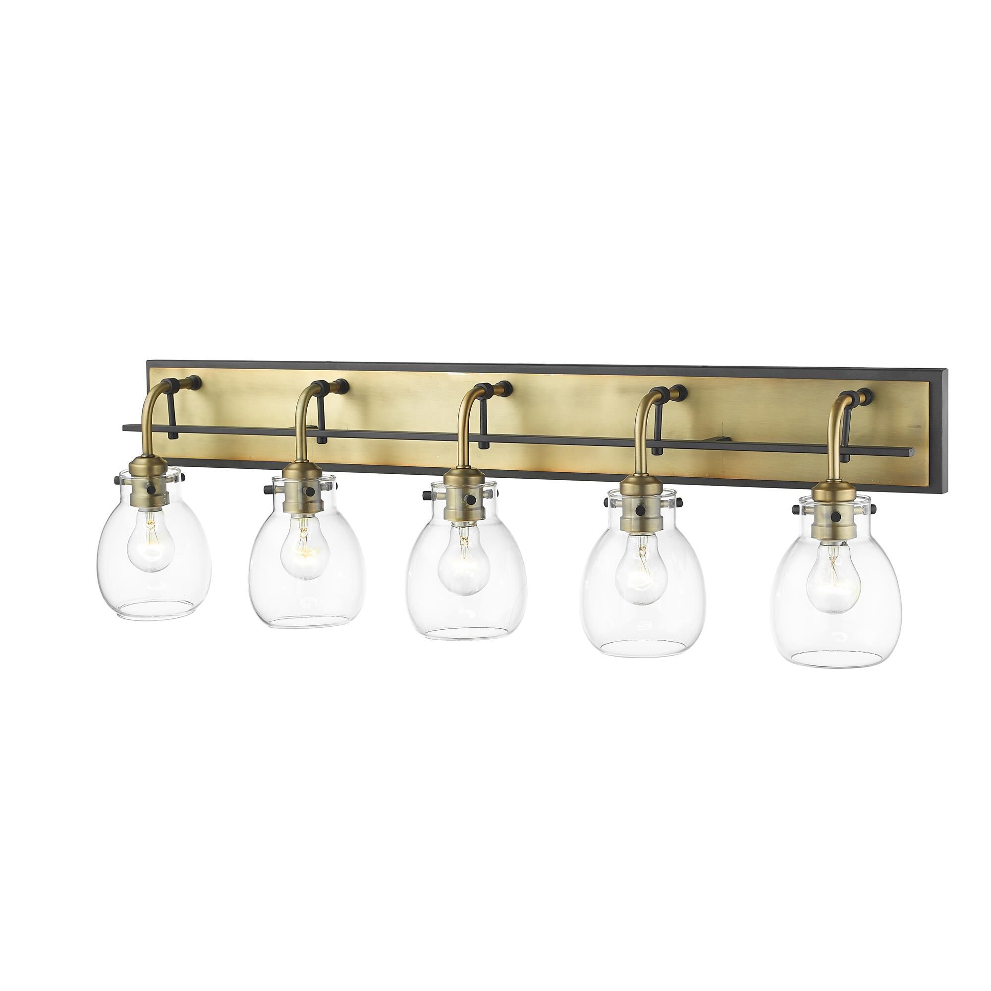 Shown in Matte Black + Olde Brass finish and Glass shade