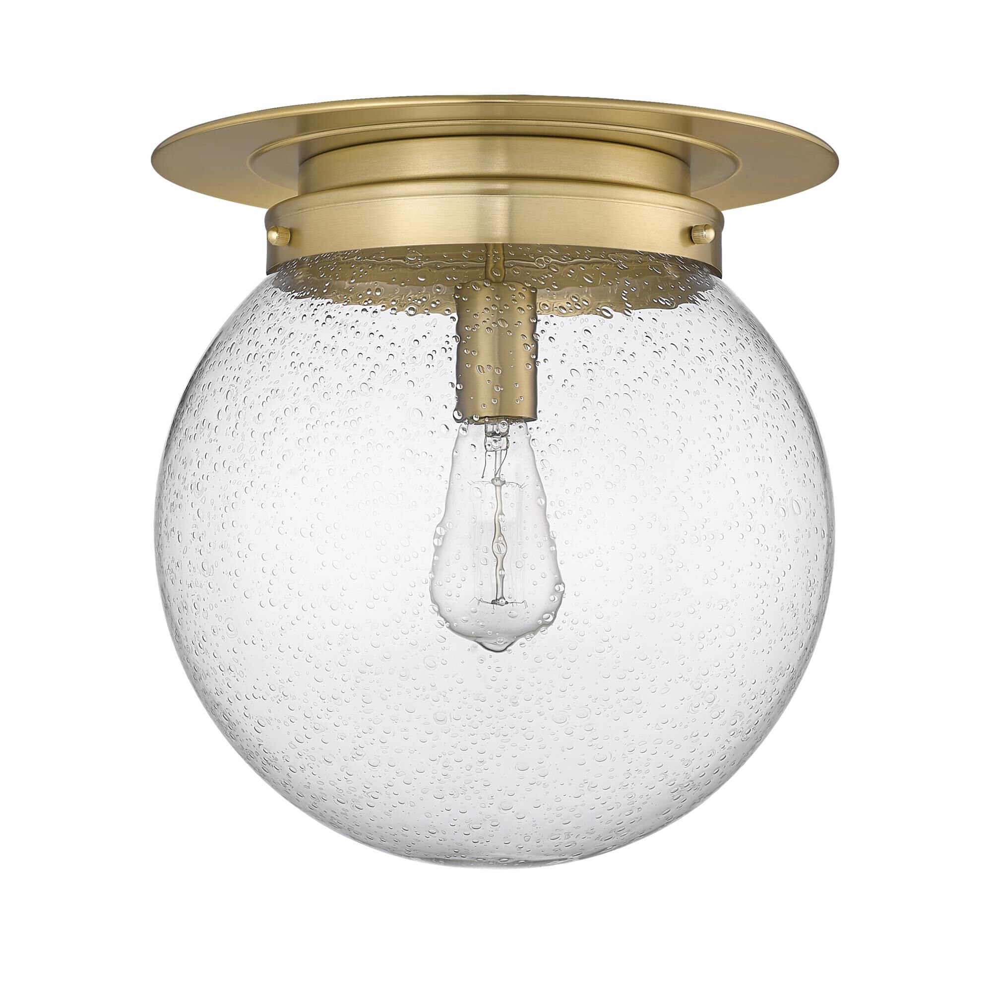 Shown in Heritage Brass finish and Clear Seedy glass