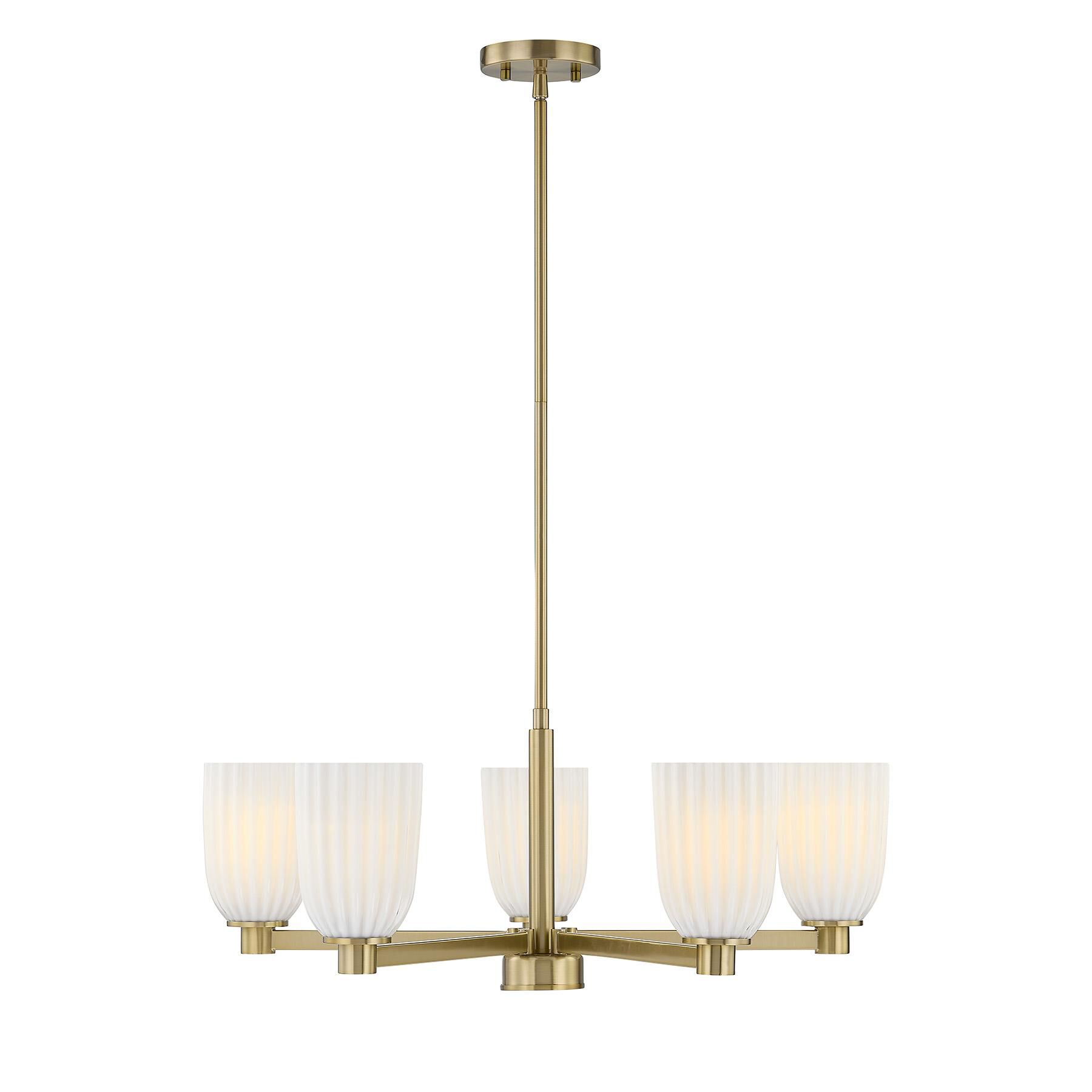 Shown in Noble Brass finish and White Opal Ribbed glass