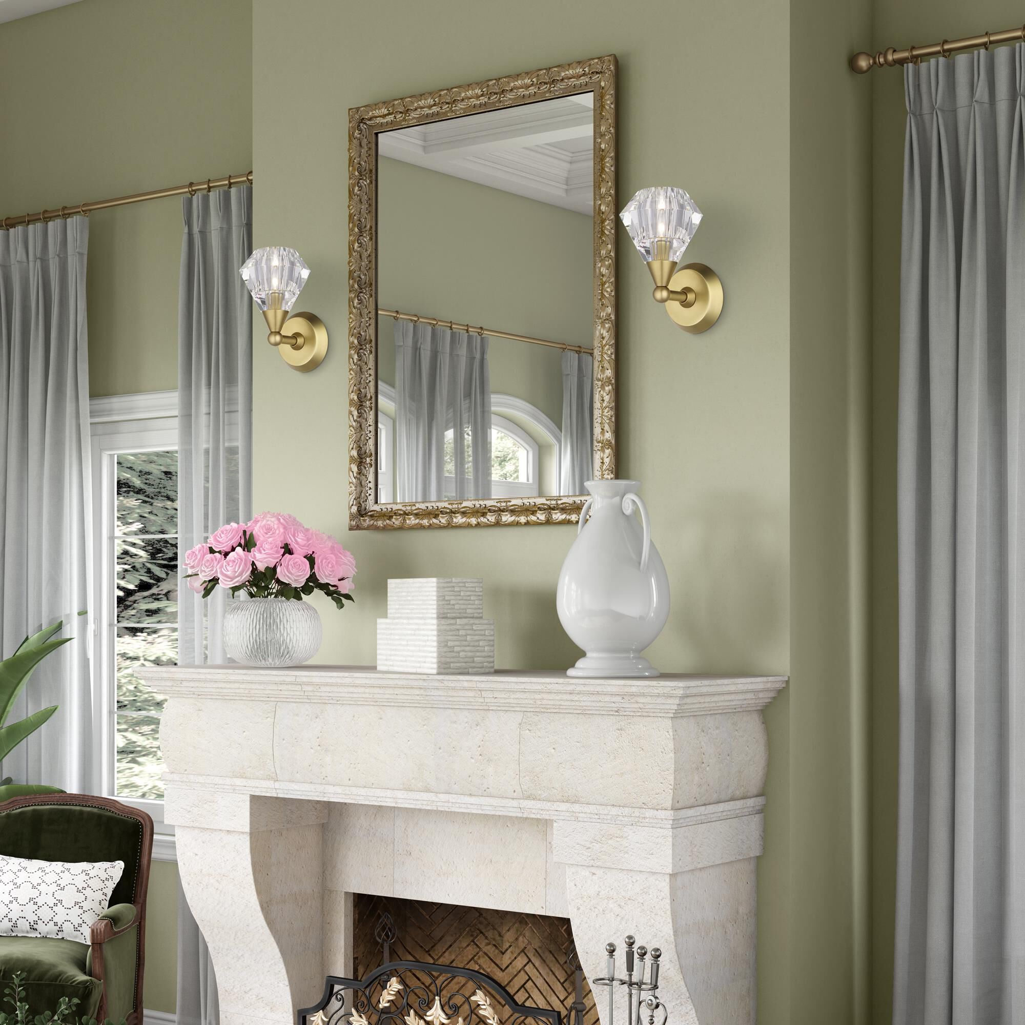 Shown in Natural Brass finish and Crystal glass