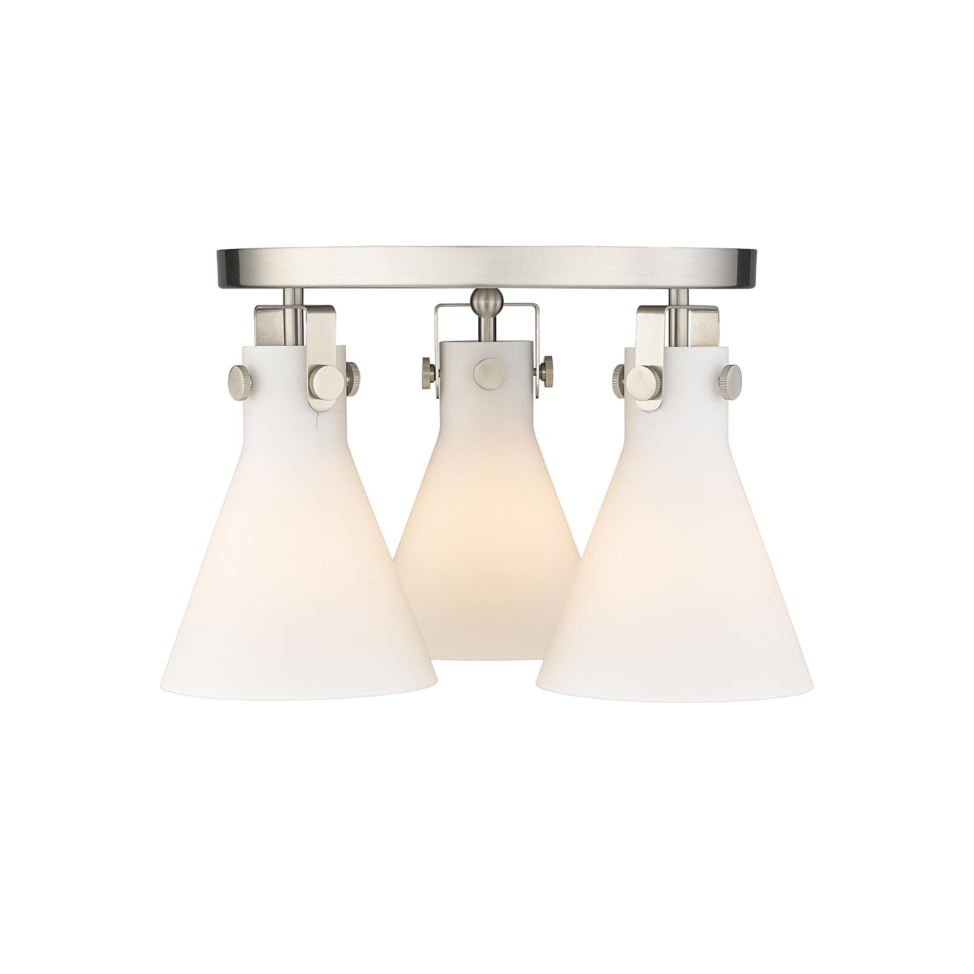 Shown in Satin Nickel finish and Matte White glass