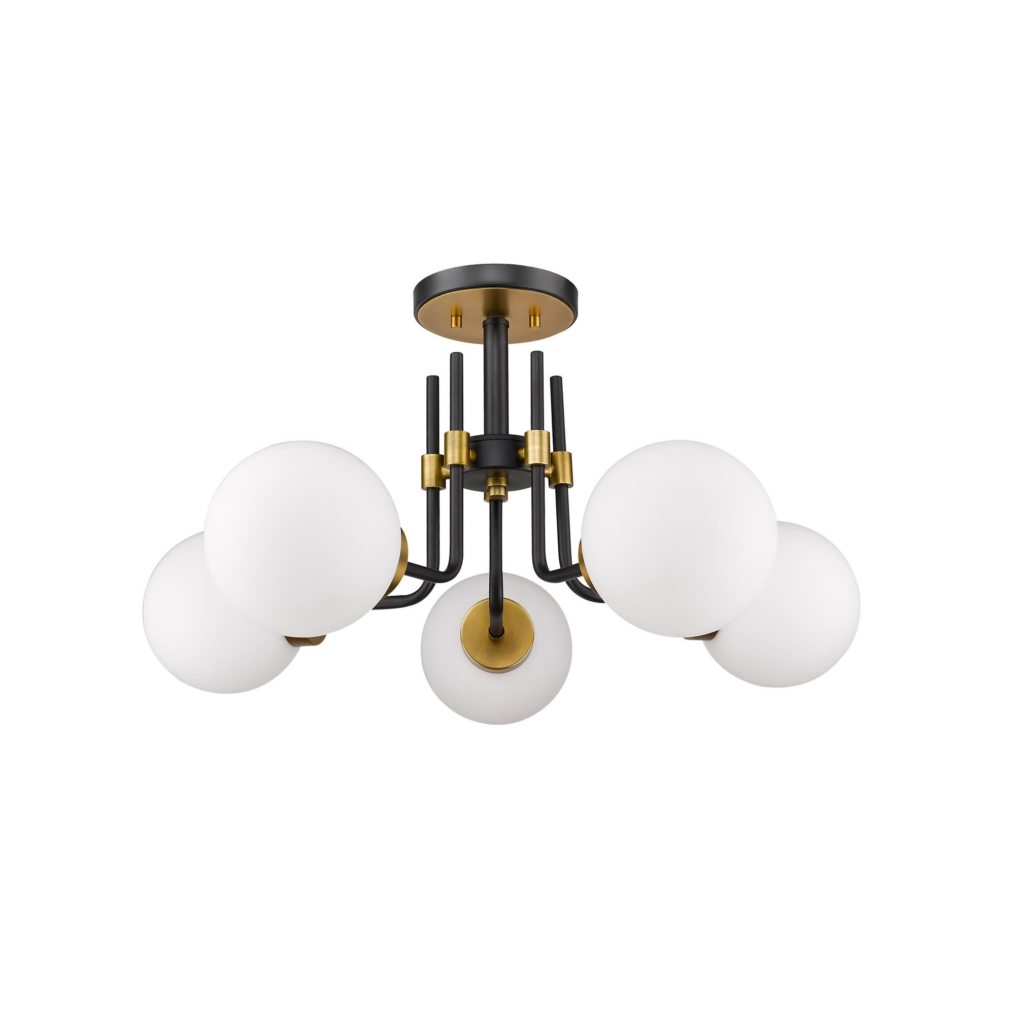 Shown in Matte Black + Olde Brass finish and Glass shade