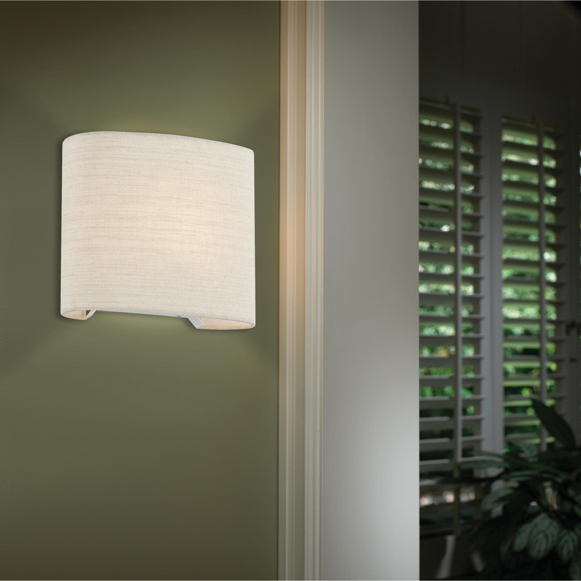 Shown in Cream, White finish and Cream Woven Fabric shade