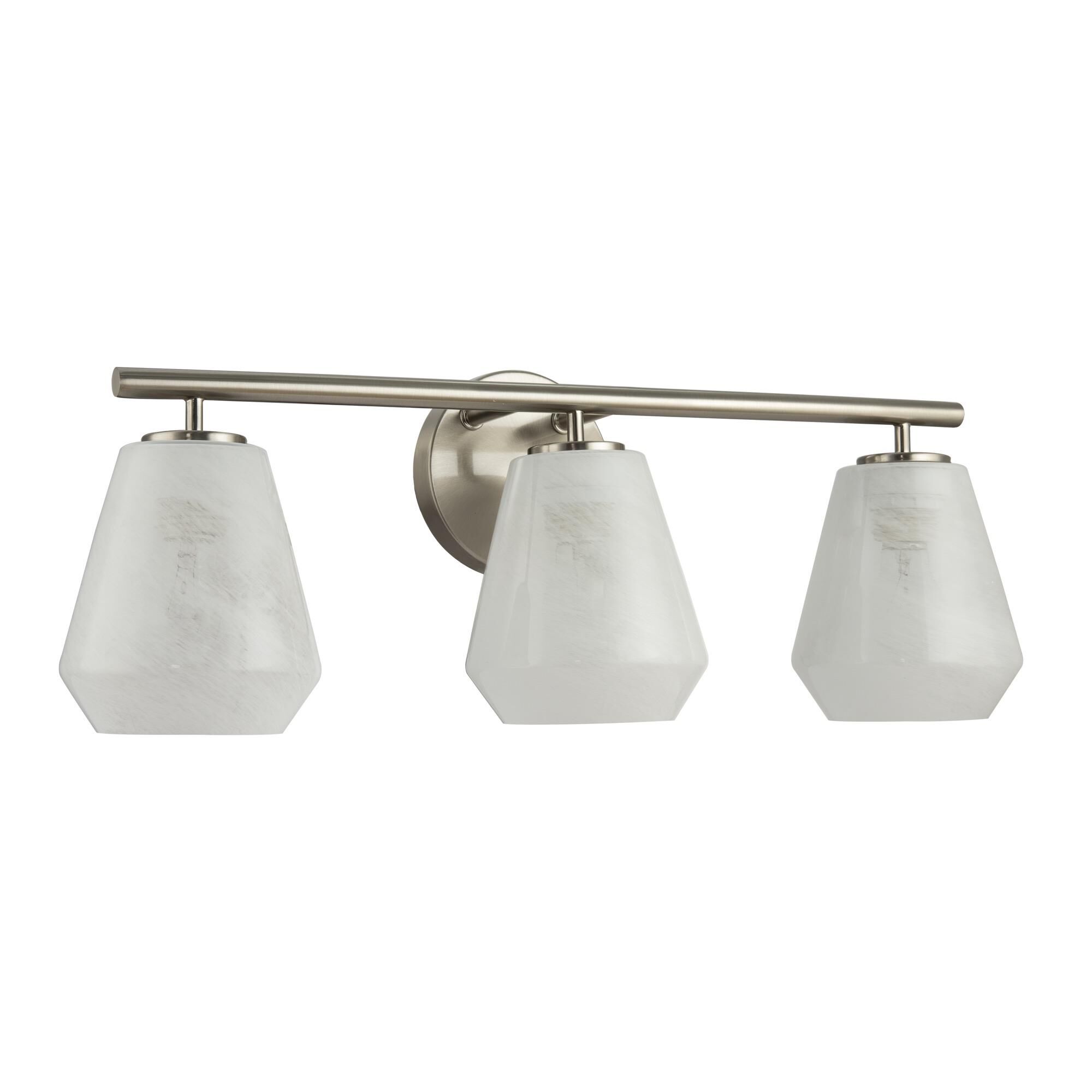 Shown in Brushed Nickel finish and Wispy White glass