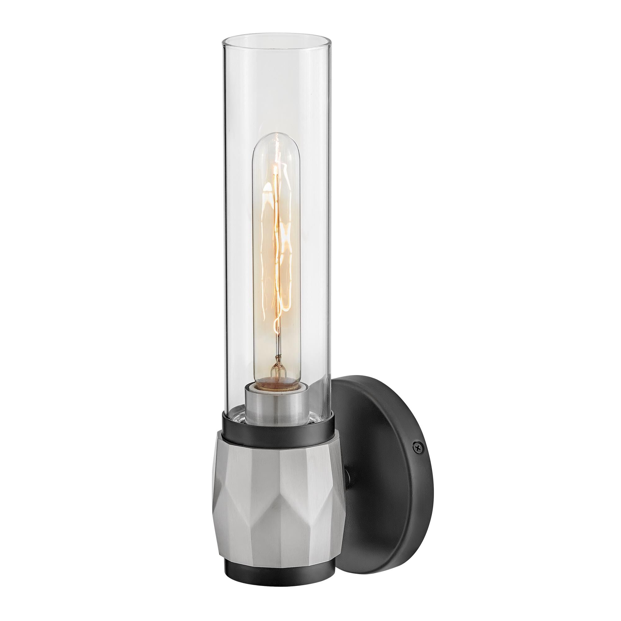 Shown in Black with Brushed Nickel Accents finish and Clear glass