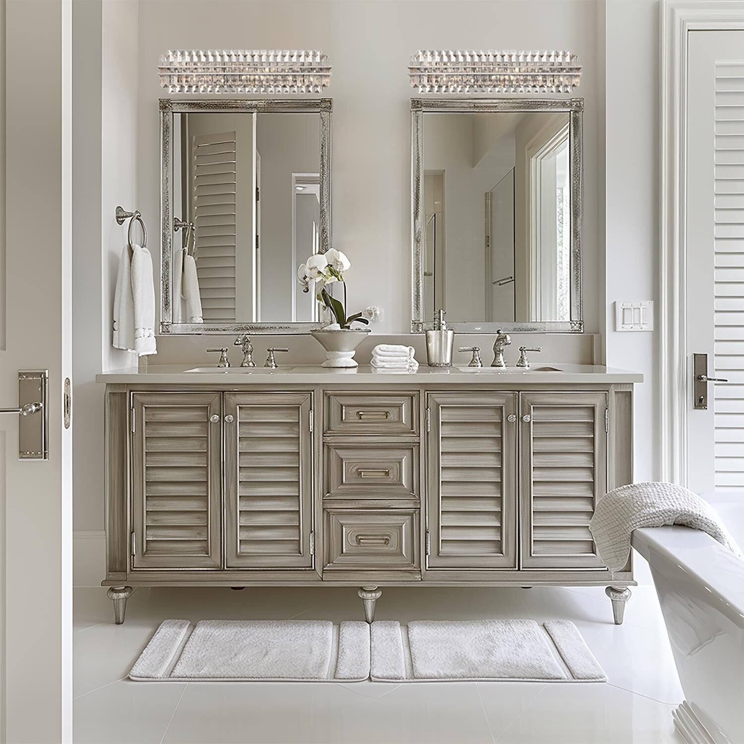 Shown in Polished Nickel finish and Faceted glass