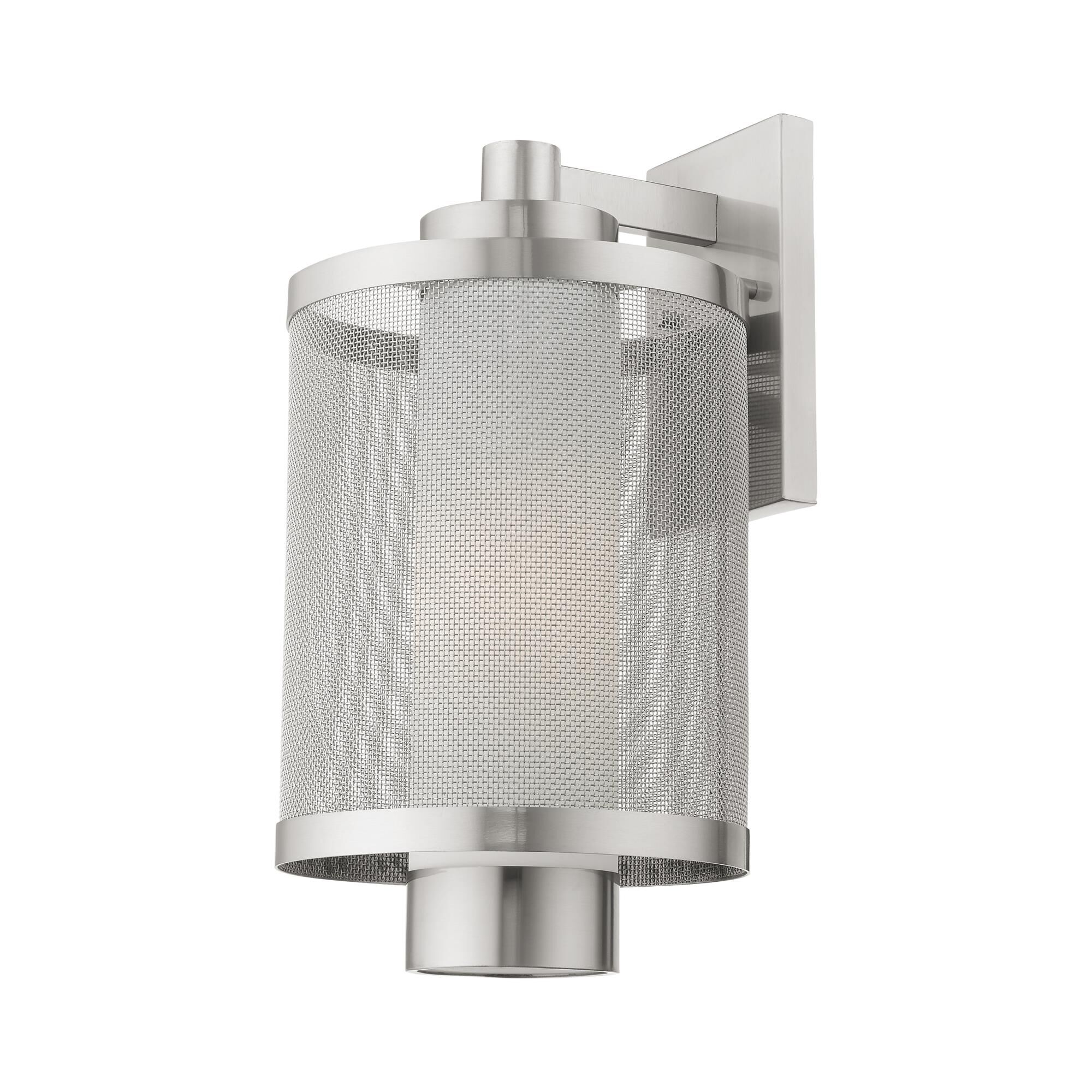 Shown in Brushed Nickel finish and Brushed Nickel Stainless Steel Mesh With Satin Opal White glass and Brushed Nickel Stainless Steel Mesh With Satin Opal White Glass shade