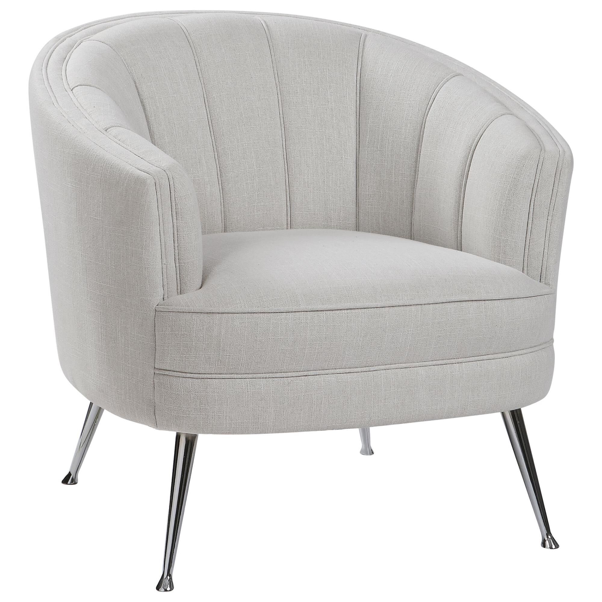 Shown in The Perfect Balance Of Retro And Modern Style, This Welt Trimmed Barrel Back Chair Is Covered In A C finish