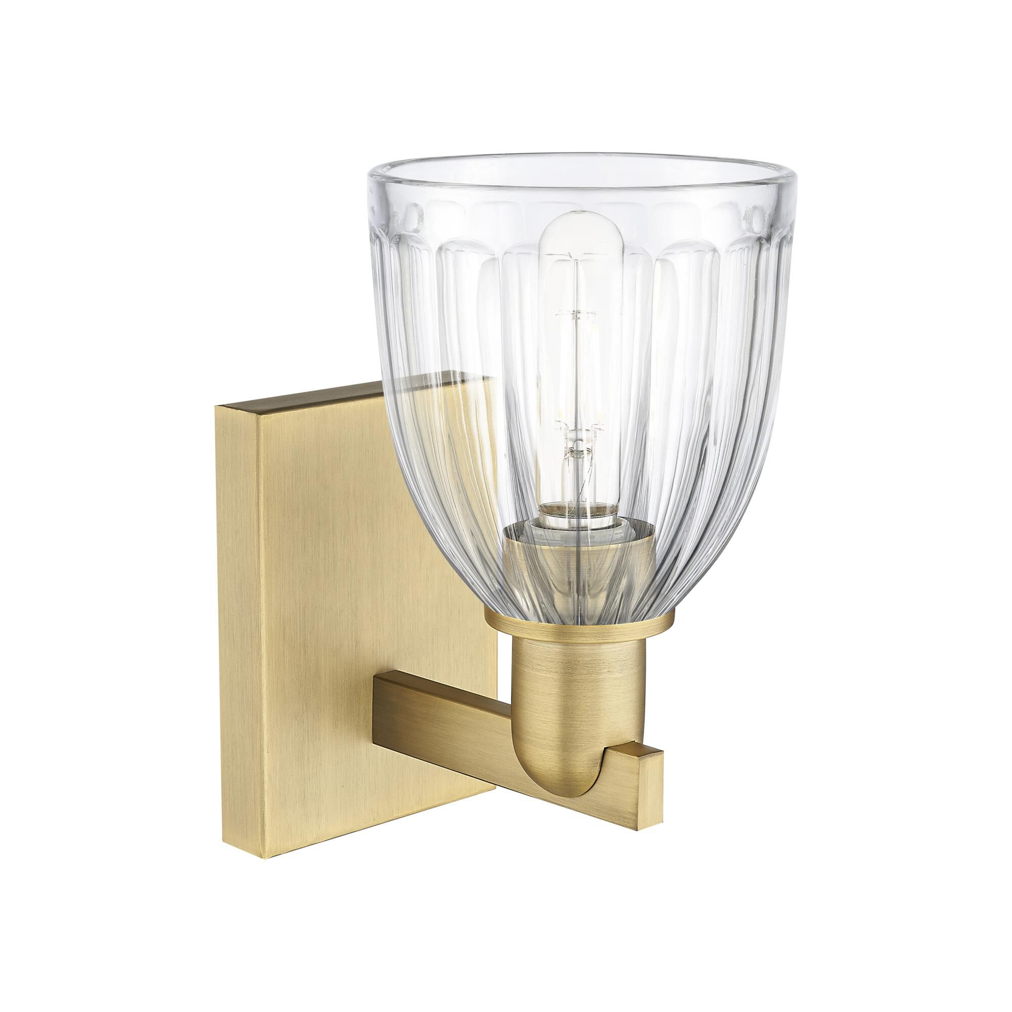 Shown in Brushed Brass finish and Clear glass