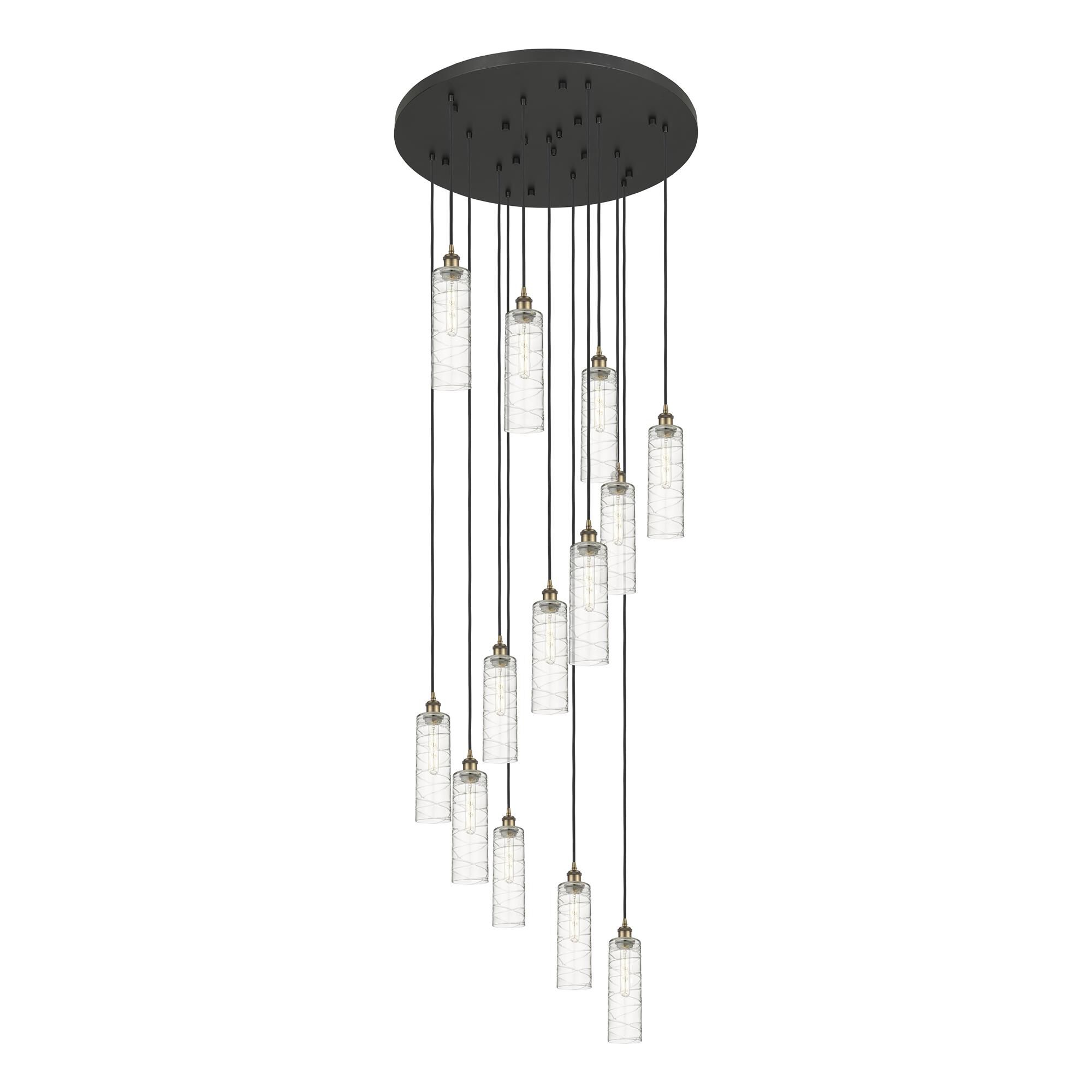 Shown in Brushed Brass finish and Deco Swirl shade