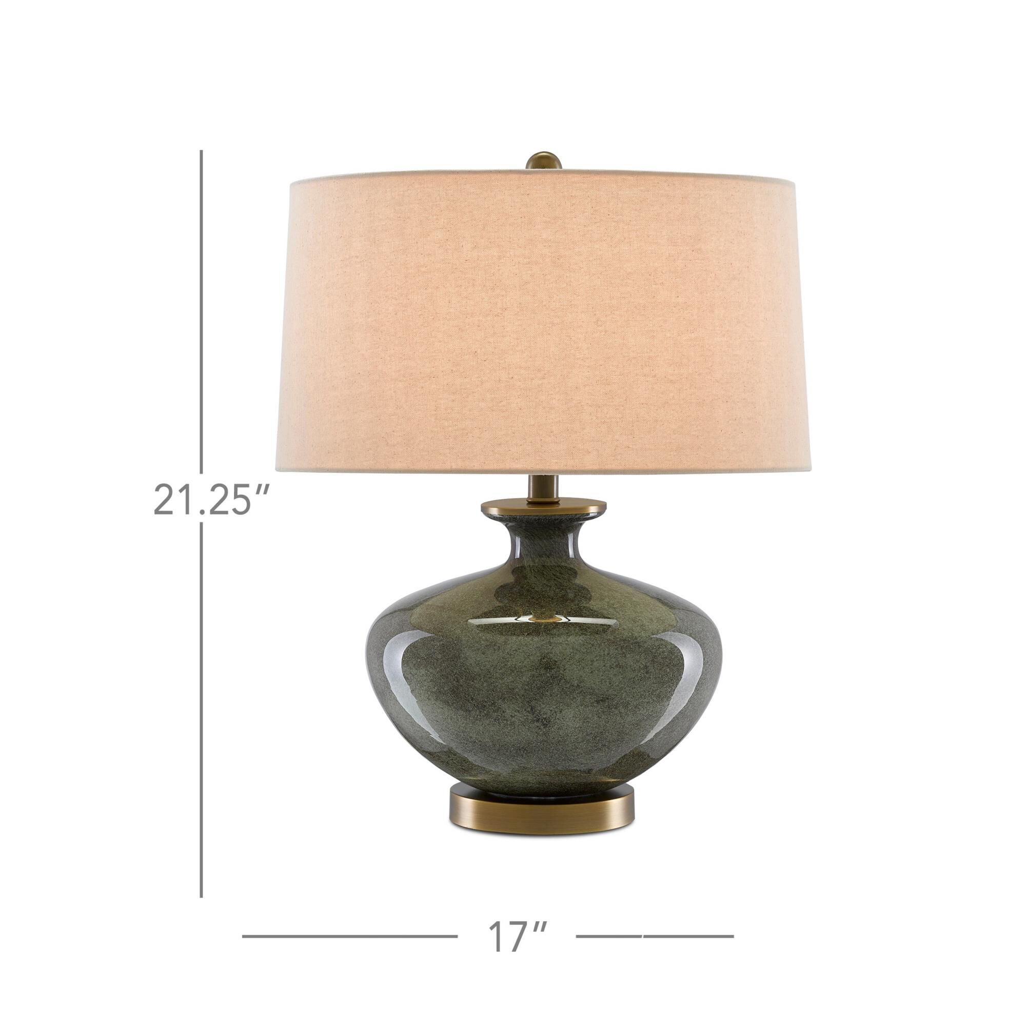 Shown in Dark Gray - Moss Green - Antique Brass finish and Natural Linen shade