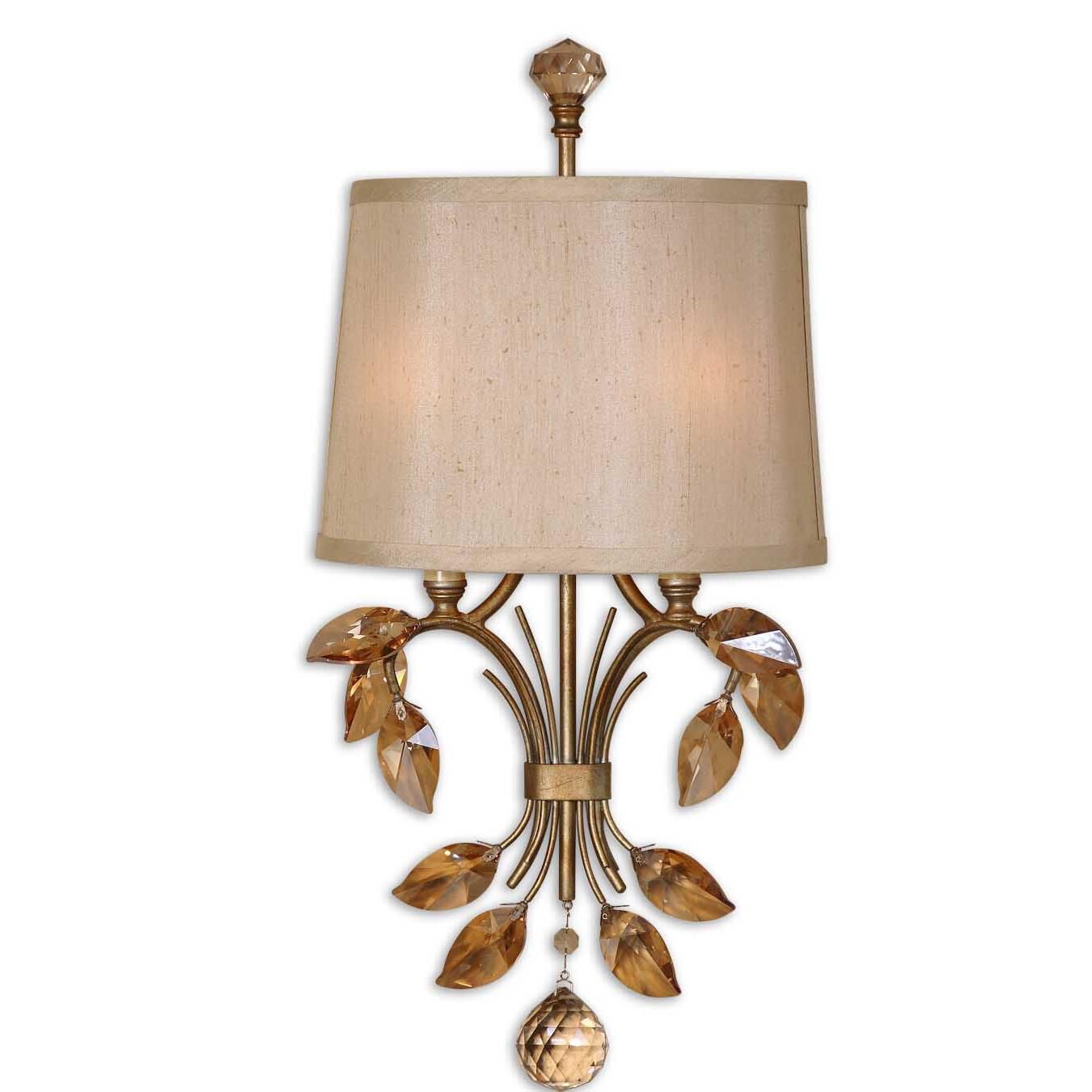 Shown in Burnished Gold finish and Teak Crystal crystal and Silken Champagne shade
