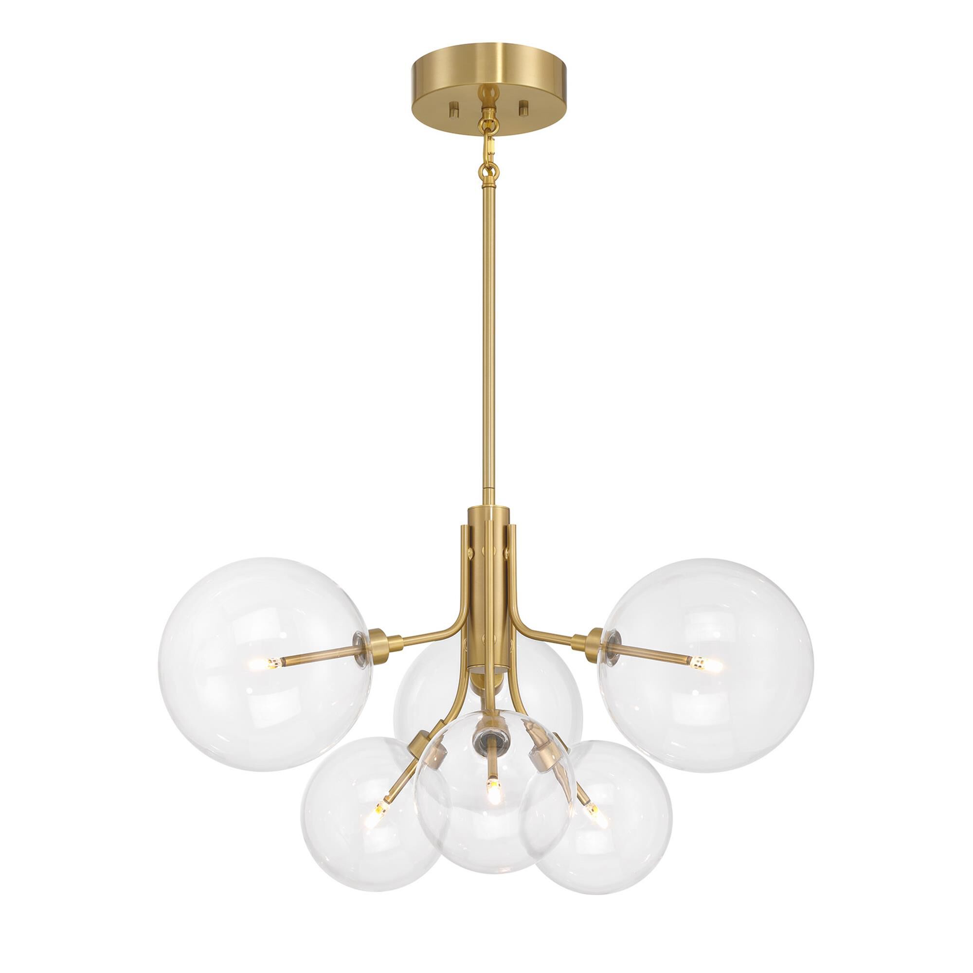 Shown in Natural Brass finish and Clear glass