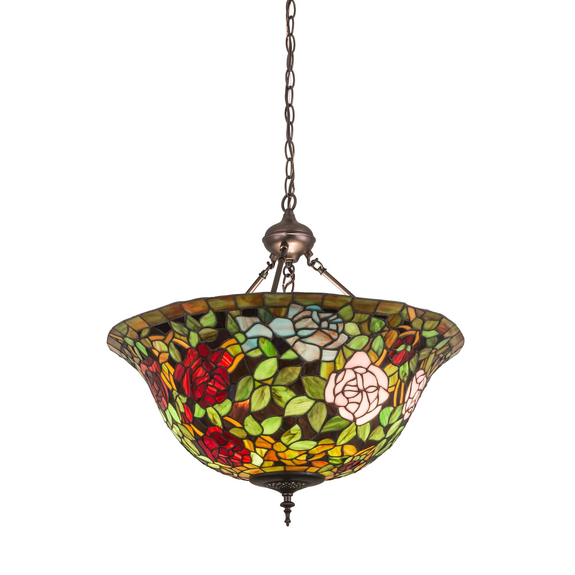 Shown in Mahogany Bronze finish and Petal Pink-Red-Plum-Garden Green glass