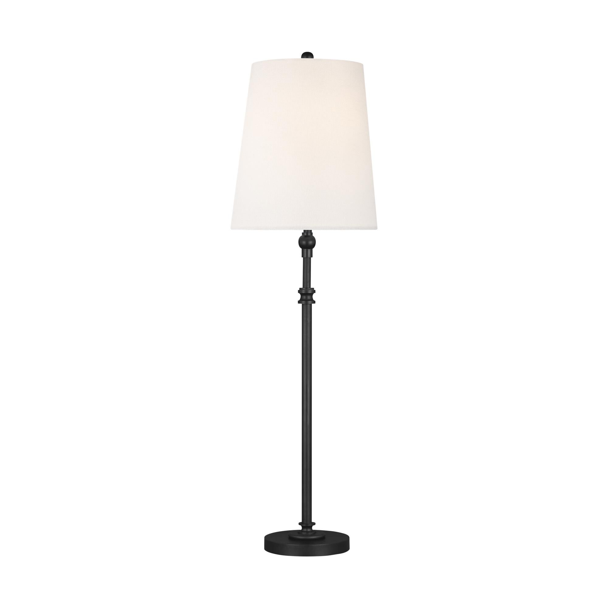 Shown in Aged Iron finish and White Linenfabric shade