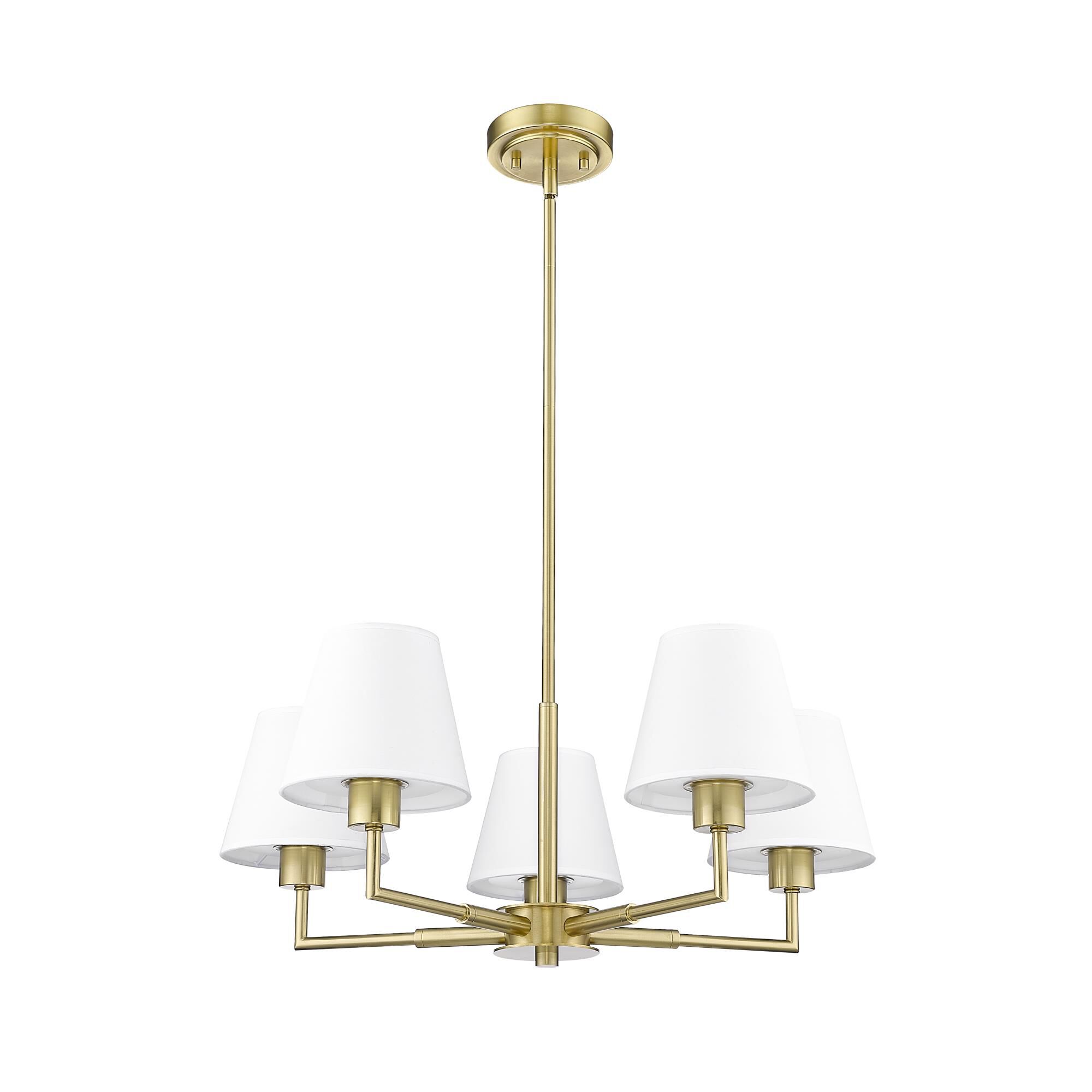 Shown in Luxe Gold finish and White Linen shade
