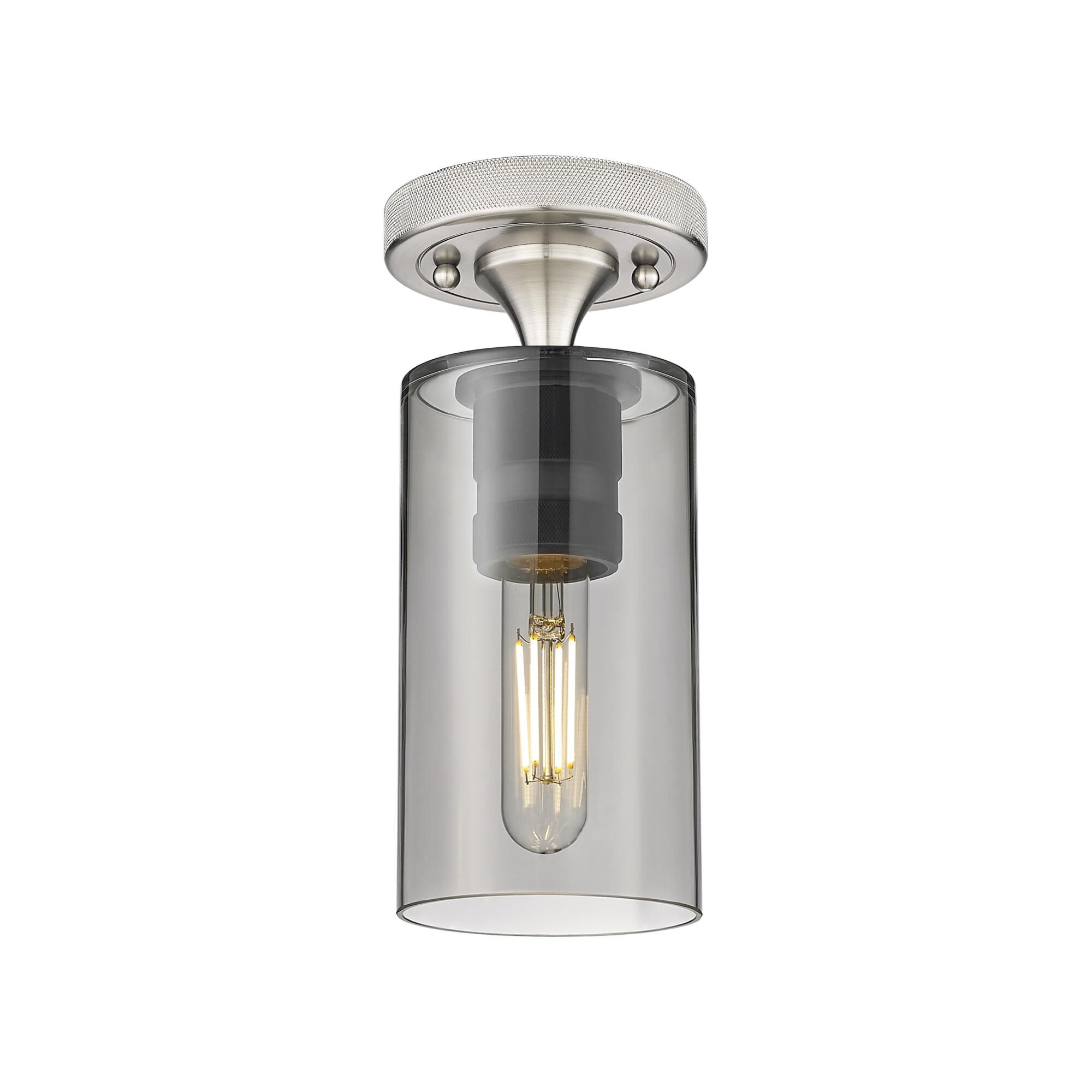 Shown in Satin Nickel finish and Plated Smoke glass and Plated Smoke Glass shade