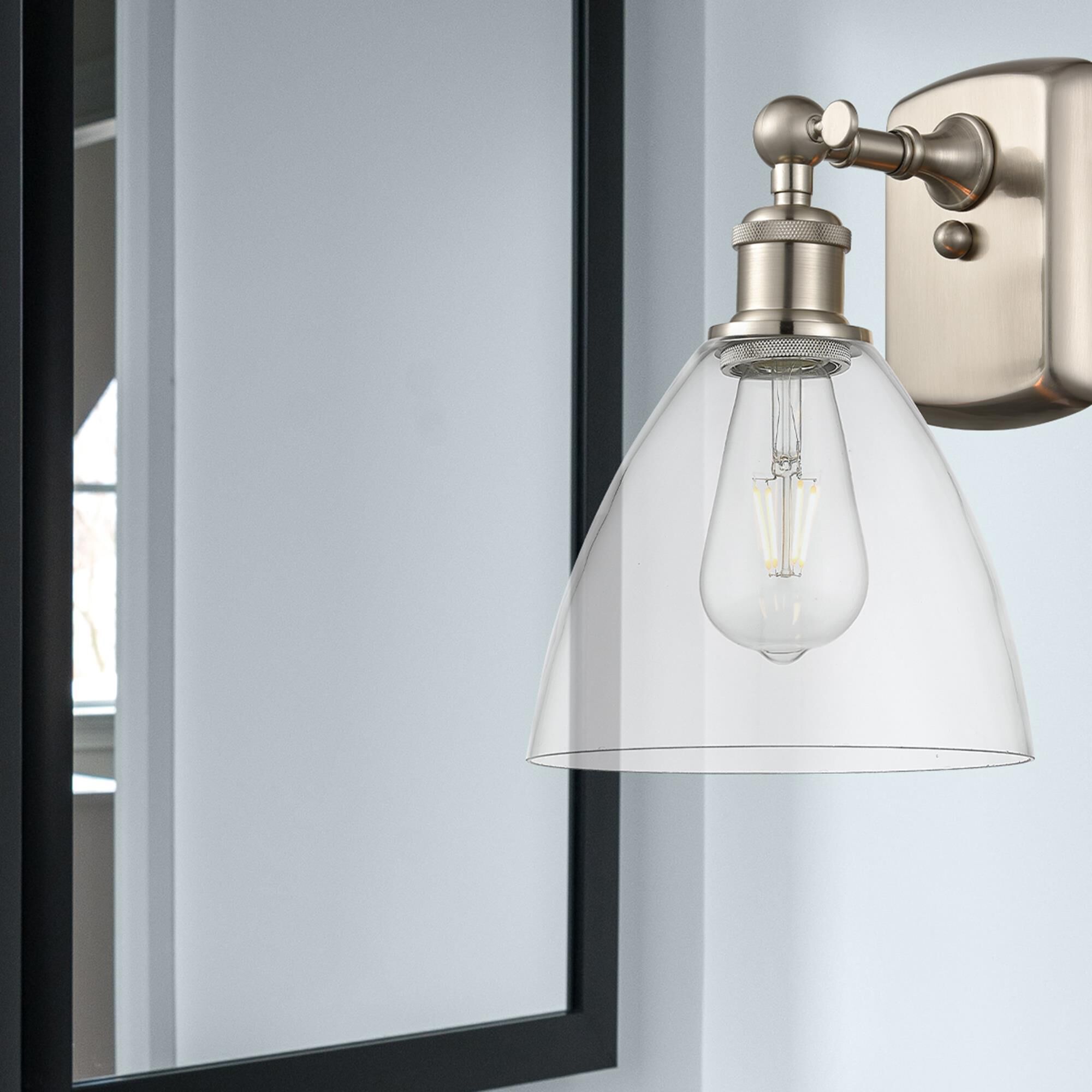 Shown in Brushed Satin Nickel finish and Clear Ballston Dome glass and No Shade shade