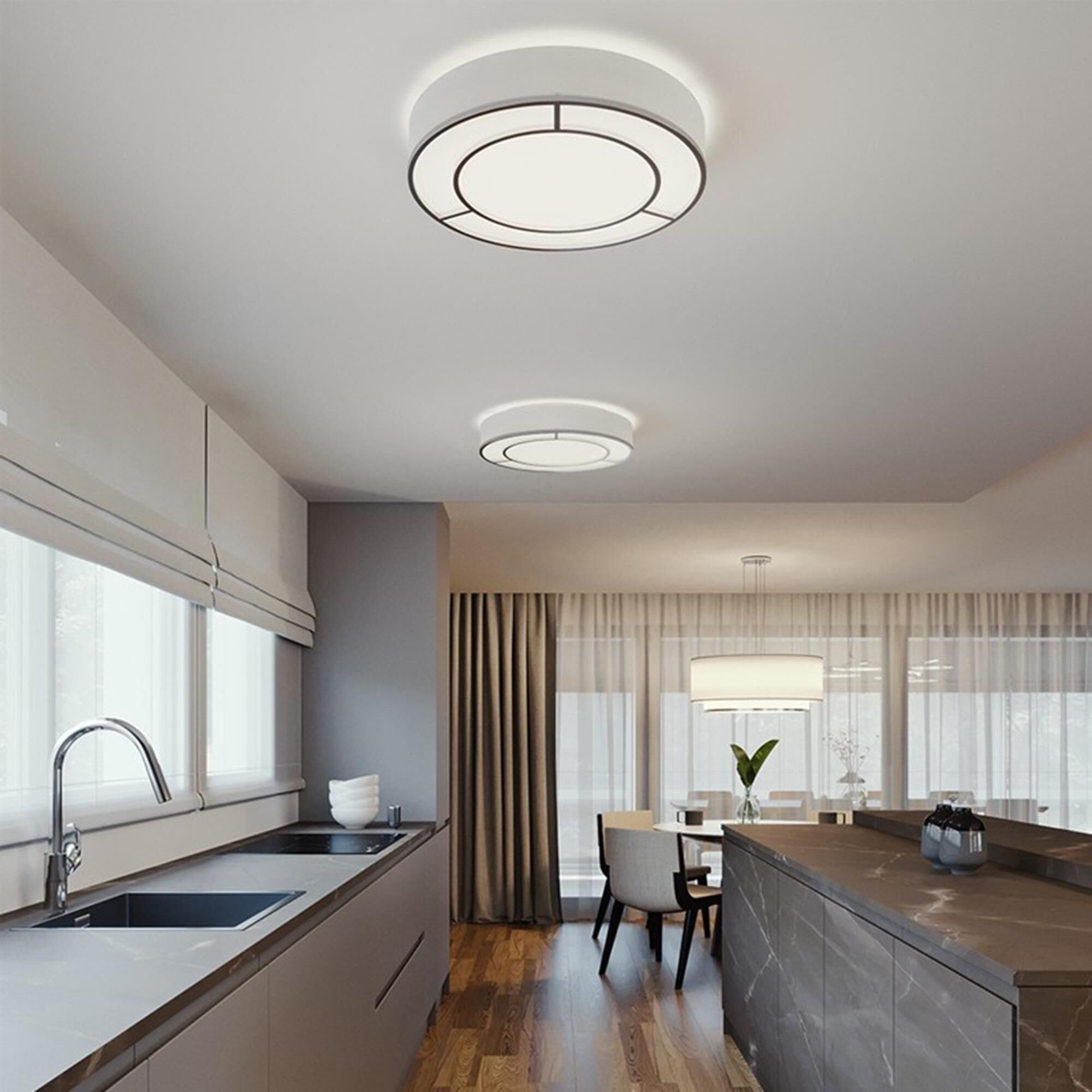 Shown in Satin Nickel finish and White, White Linen, Acrylic shade and No Accent accent