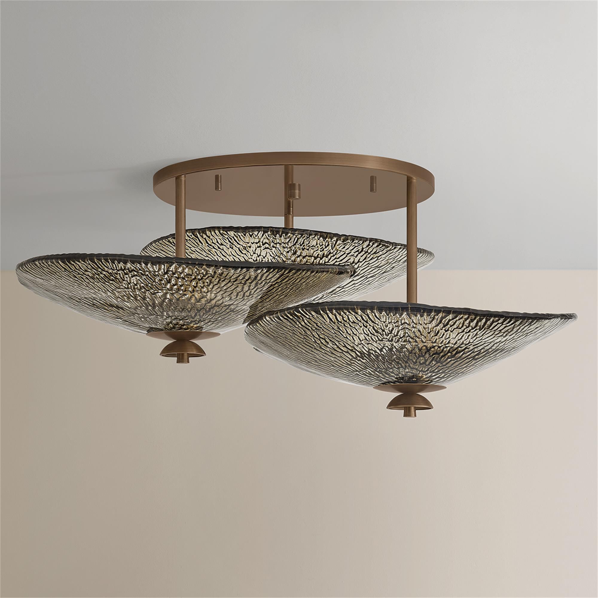 Shown in Old World Brass finish and Bronze glass