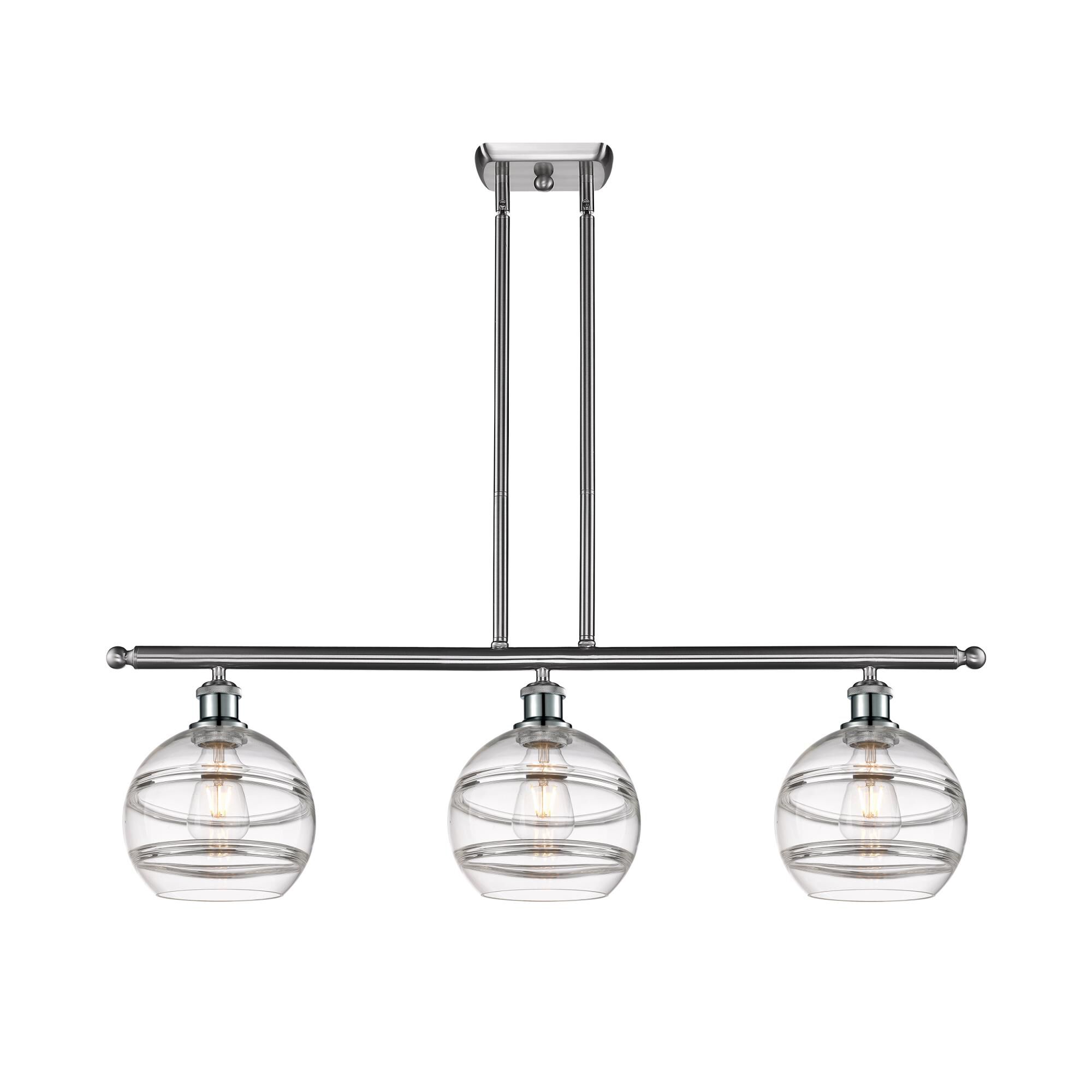 Shown in Brushed Satin Nickel finish and Clear glass