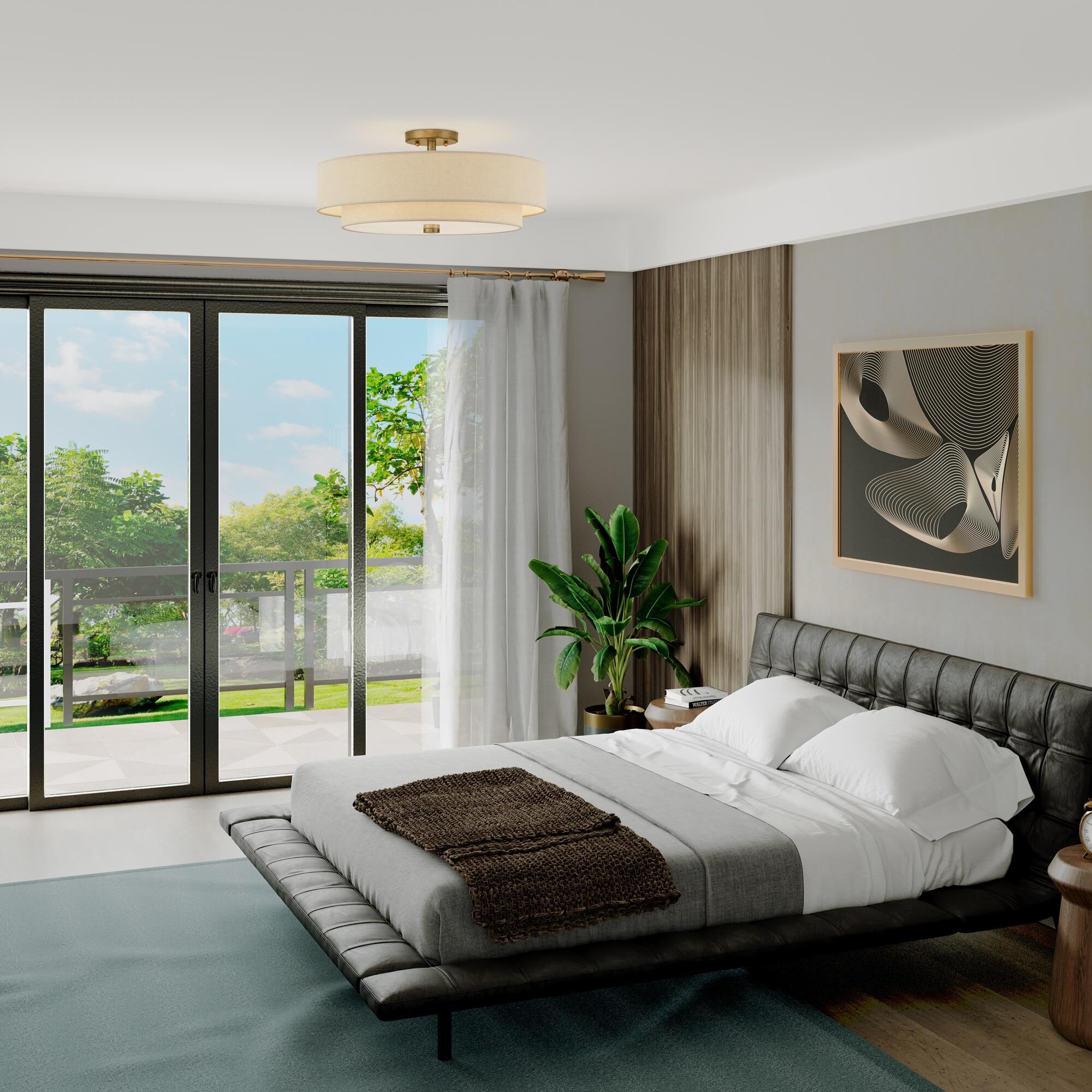 Shown in Antique Gold Leaf finish and Hand Crafted Parchment Color Hardback Fabric with White Color Inside shade